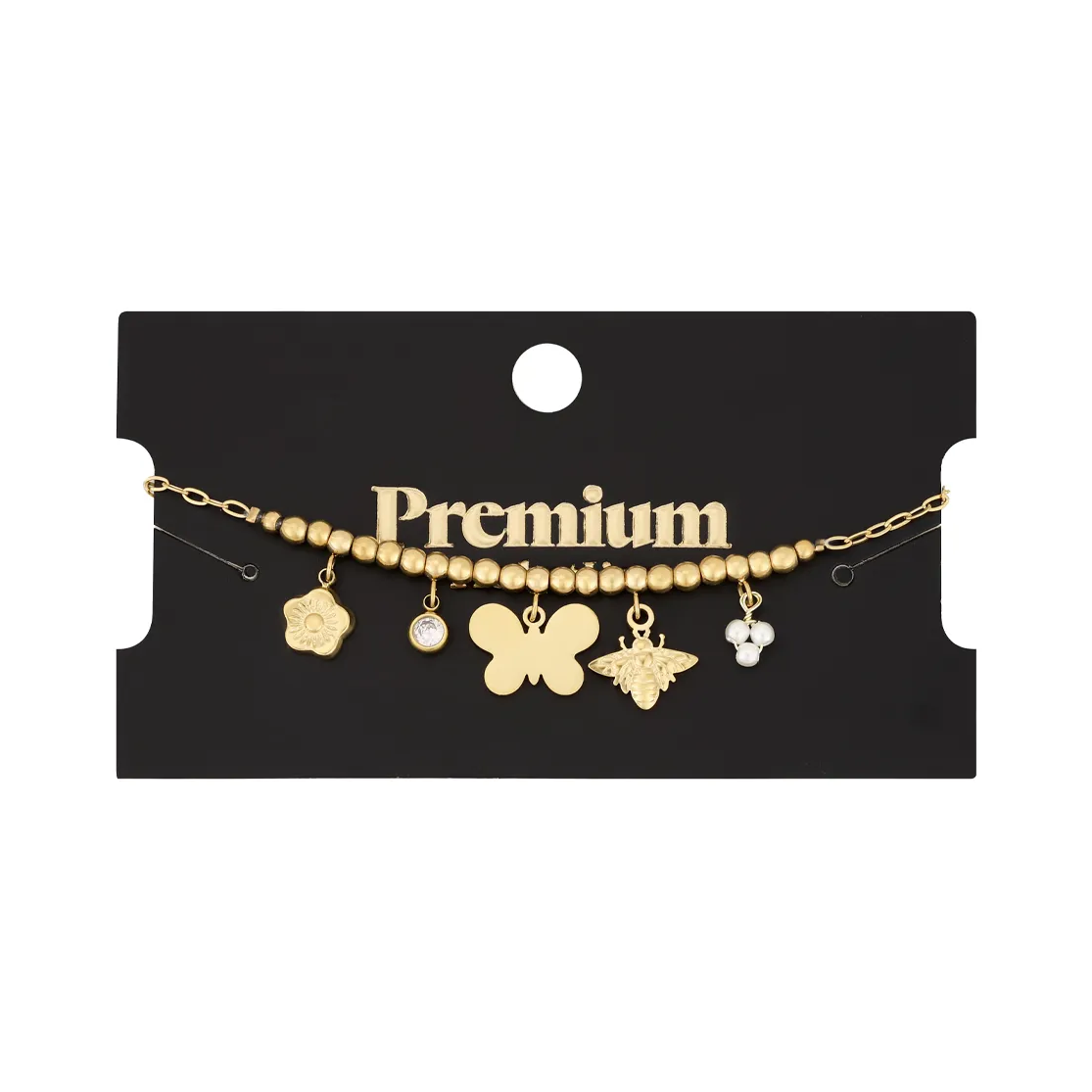 LIVAYA Armband Charmarmband mit Schmetterling, Blume und Biene 16 cm + 3 cm – Bild 2