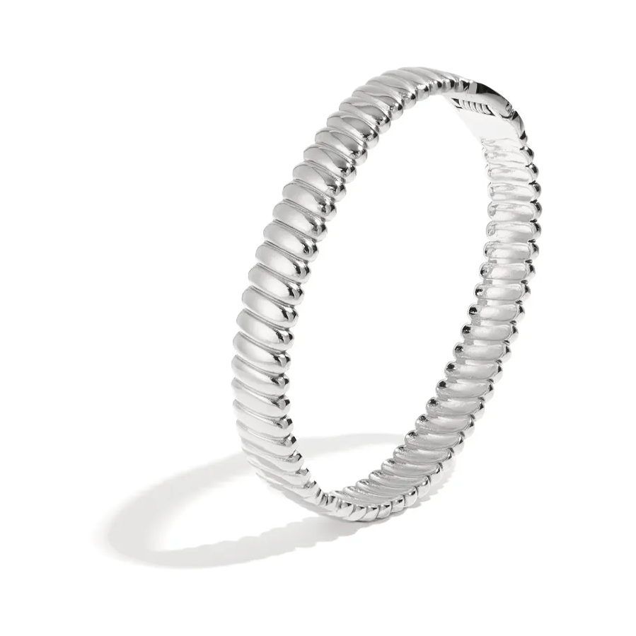 LIVAYA Armband Armreif Armschmuck: Armreif aus Edelstahl mit gerippter Oberfläche – Bild 1