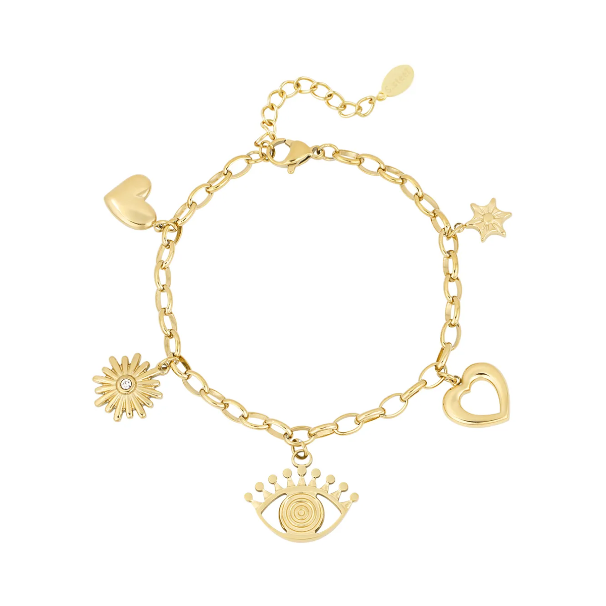 LIVAYA Armband Charmarmband mit Herz-, Stern-, Sonnen- und Augenanhängern 16 cm – Bild 2