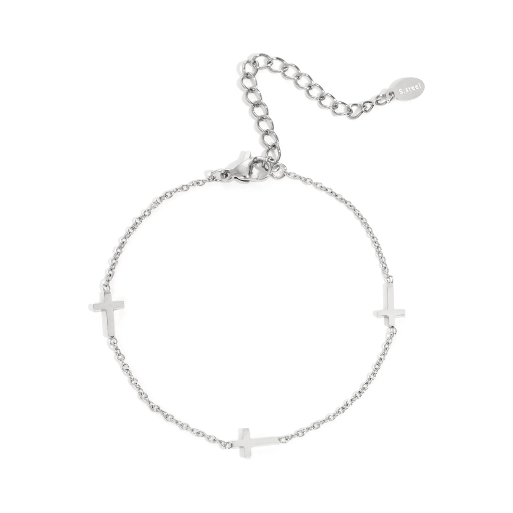 LIVAYA Armband Gliederarmband aus Edelstahl mit Kreuzmotiv 16 cm + 3 cm – Bild 1