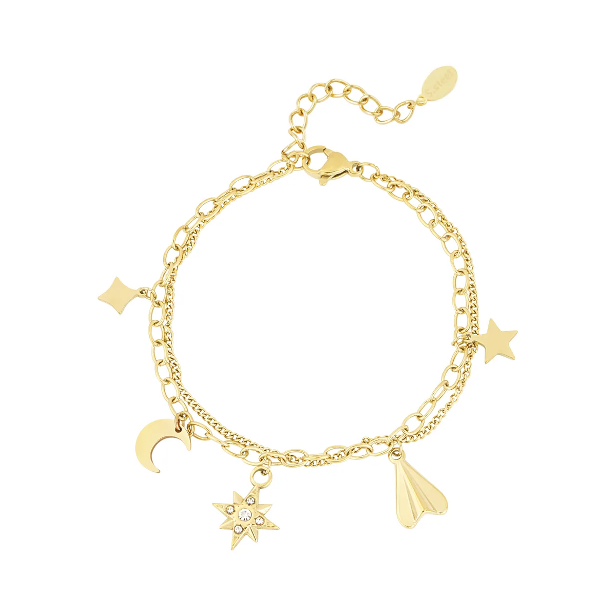 LIVAYA Armband Charmarmband mit Stern-, Mond- und Papierfliegeranhängern, 16 cm – Bild 2