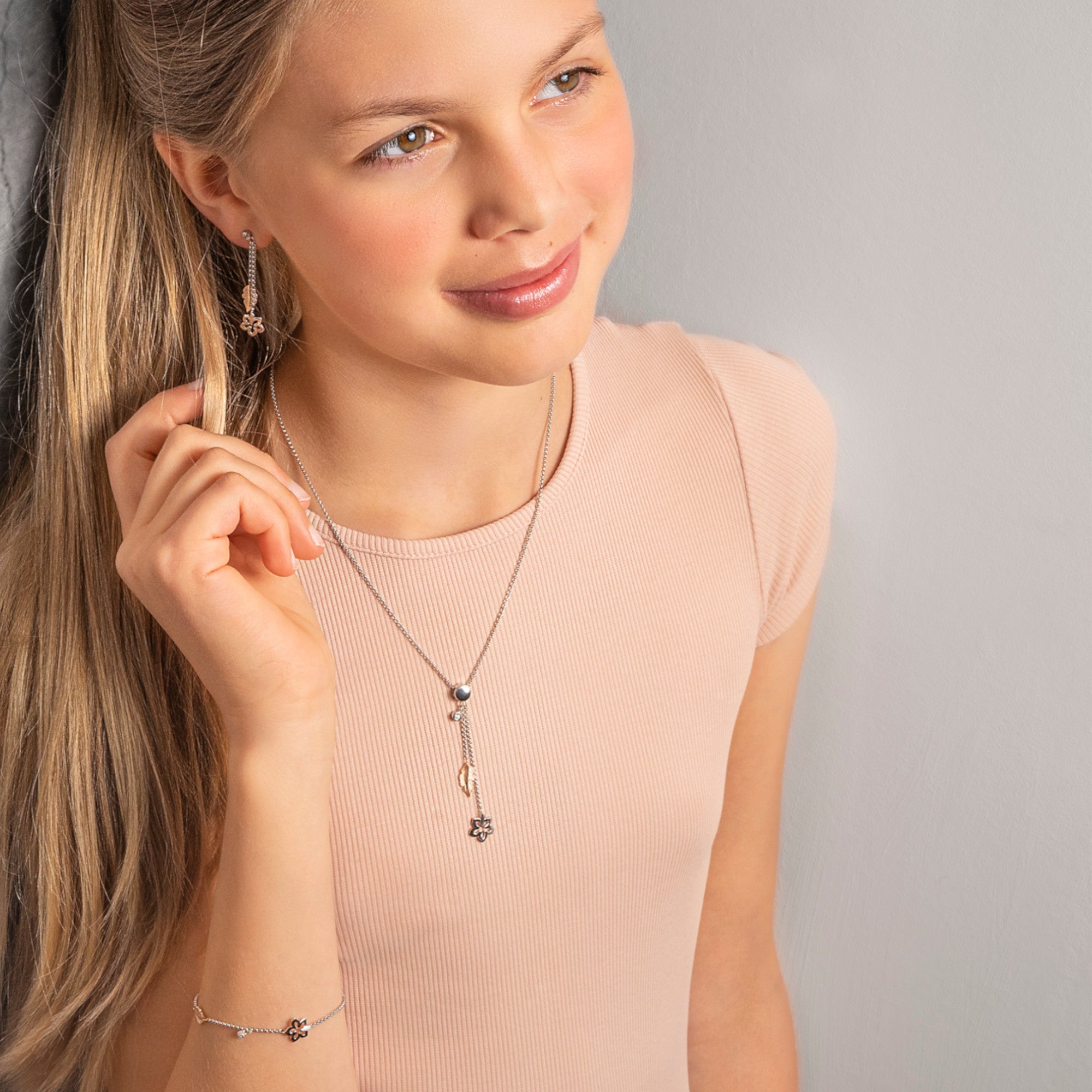 Zirkonia Feder & Blume Ohrringe Ohrhänger aus 925er Silber von ONE ELEMENT – Bild 3