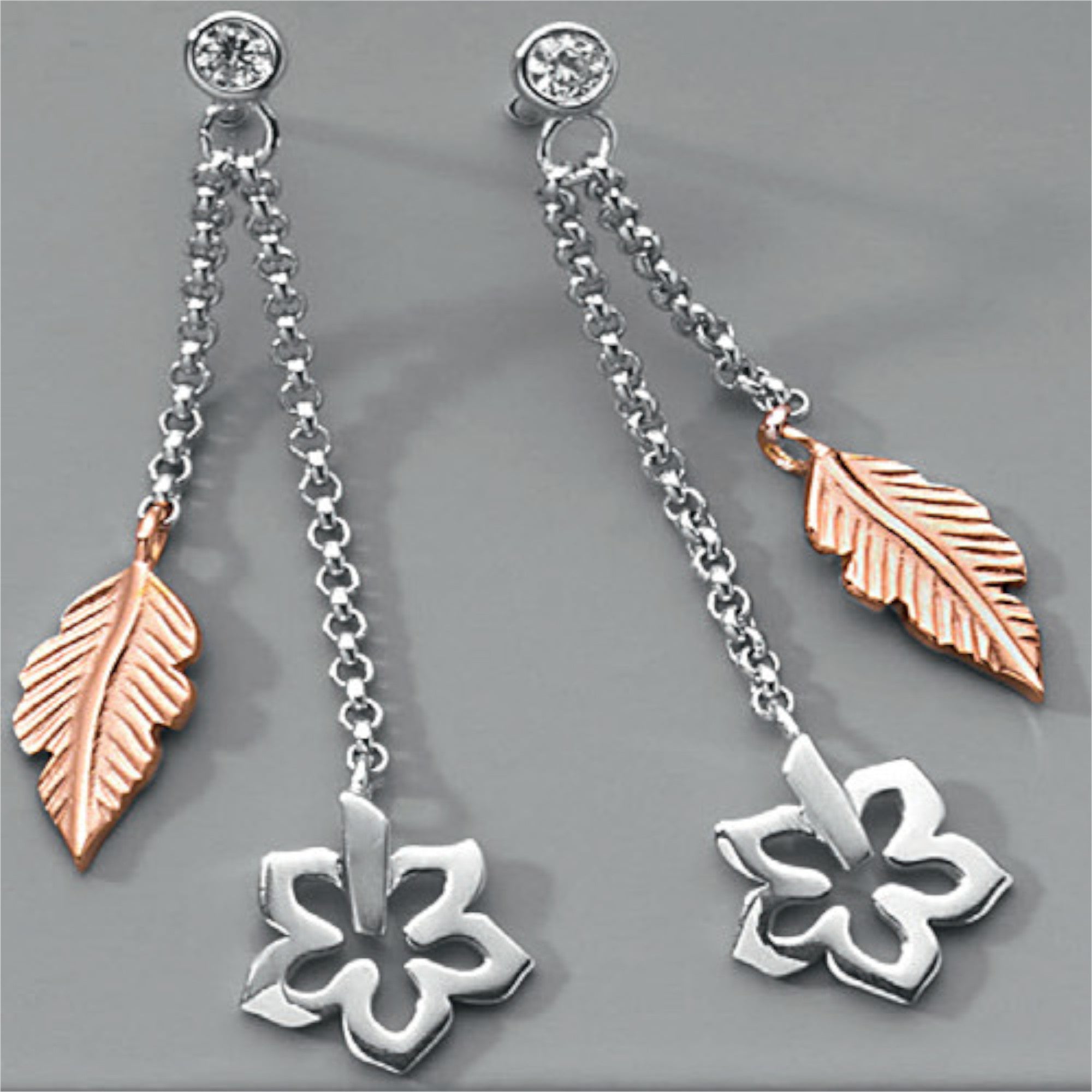 Zirkonia Feder & Blume Ohrringe Ohrhänger aus 925er Silber von ONE ELEMENT – Bild 4