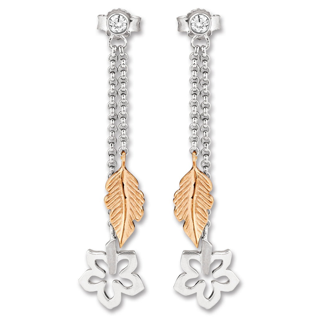 Zirkonia Feder & Blume Ohrringe Ohrhänger aus 925er Silber von ONE ELEMENT – Bild 2