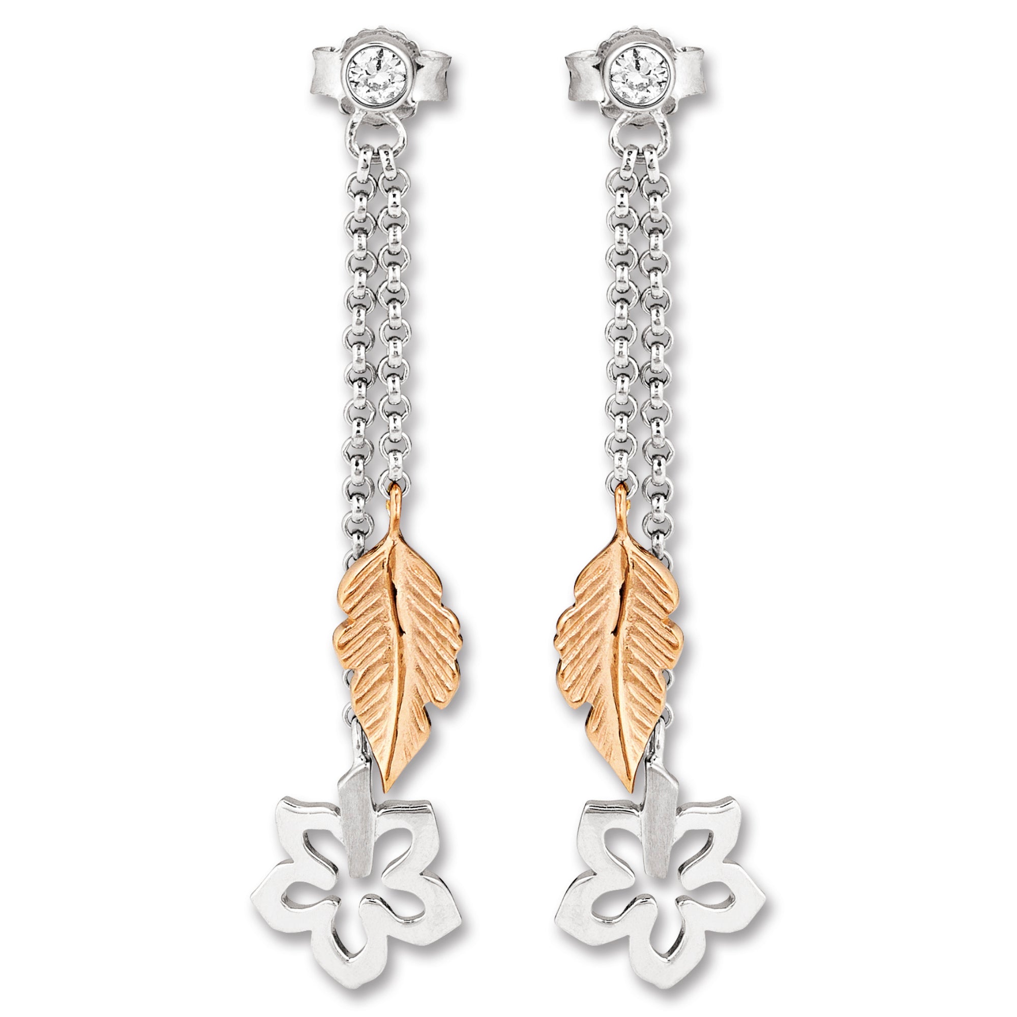 Zirkonia Feder & Blume Ohrringe Ohrhänger aus 925er Silber von ONE ELEMENT – Bild 2