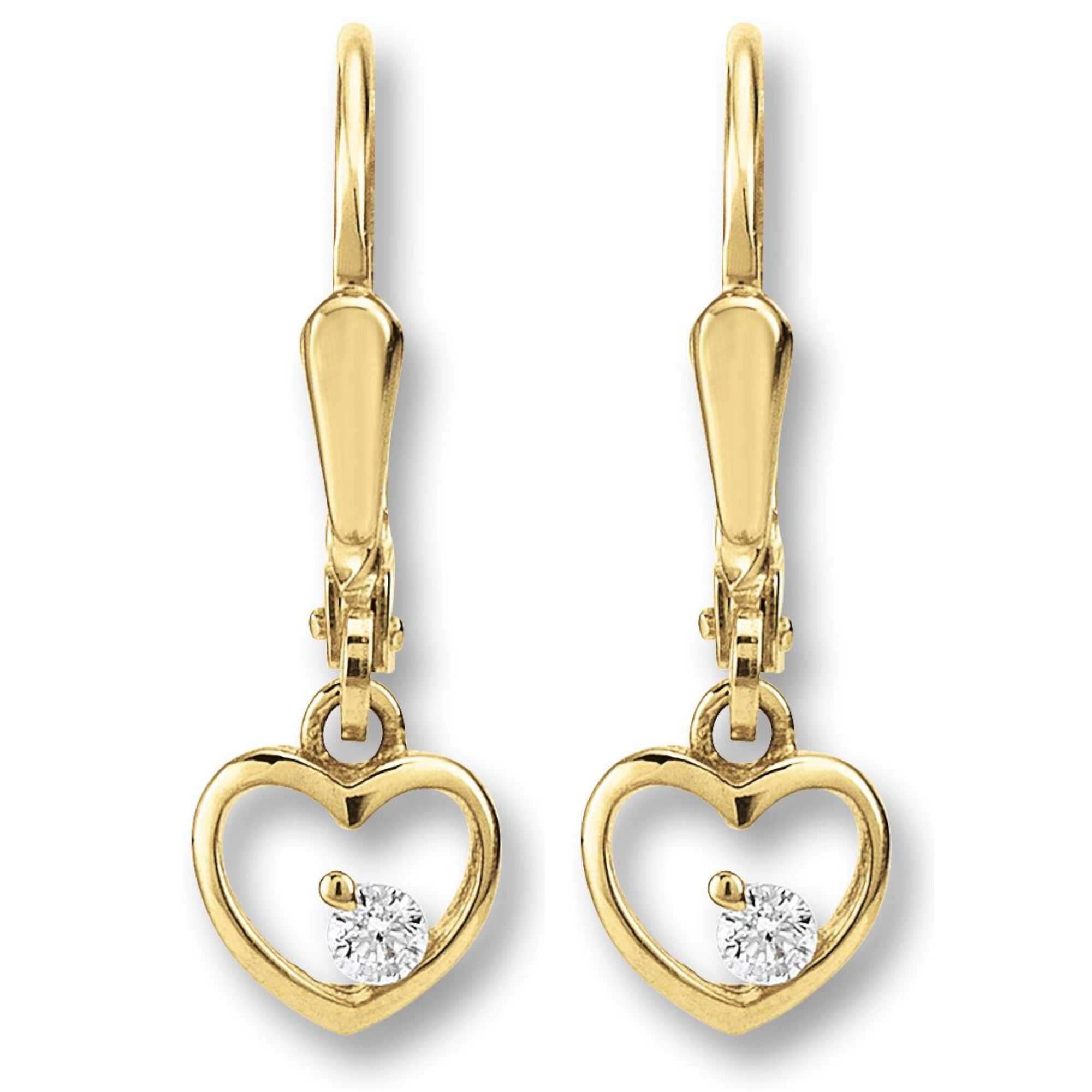 Herz-Ohrhänger aus 333er Gelbgold mit Zirkonia von ONE ELEMENT