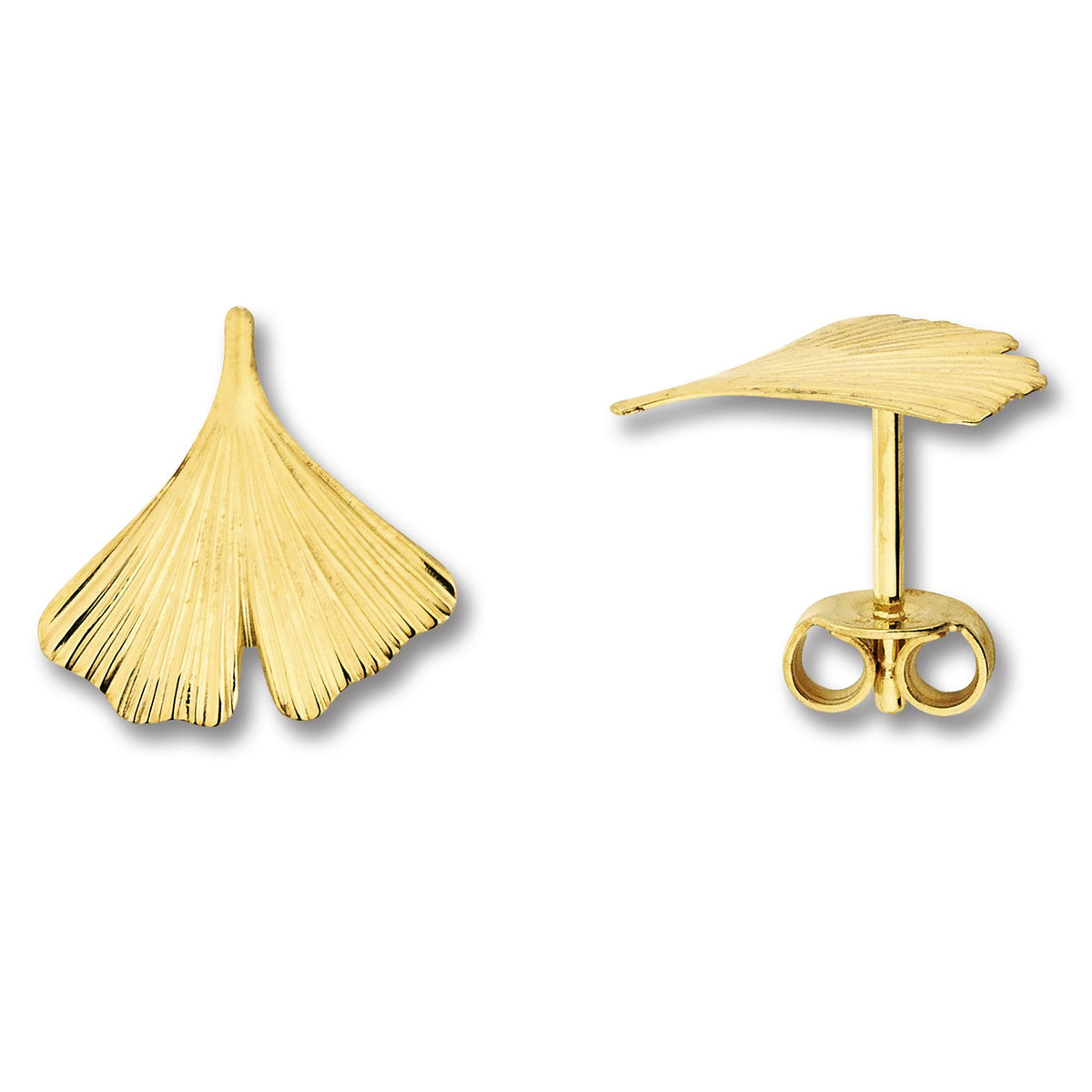 Ginkgoblatt Ohrringe Ohrstecker aus 333er Gelbgold von ONE ELEMENT – Bild 1