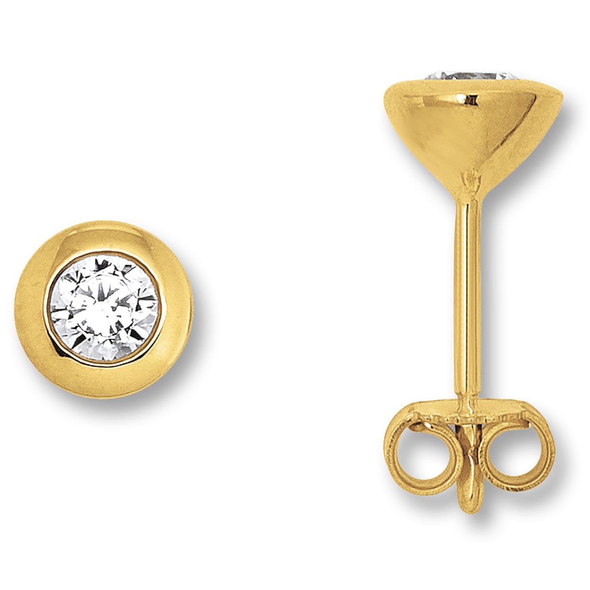 Zirkonia Zarge Ohrringe Ohrstecker aus 333er Gelbgold von ONE ELEMENT – Bild 2