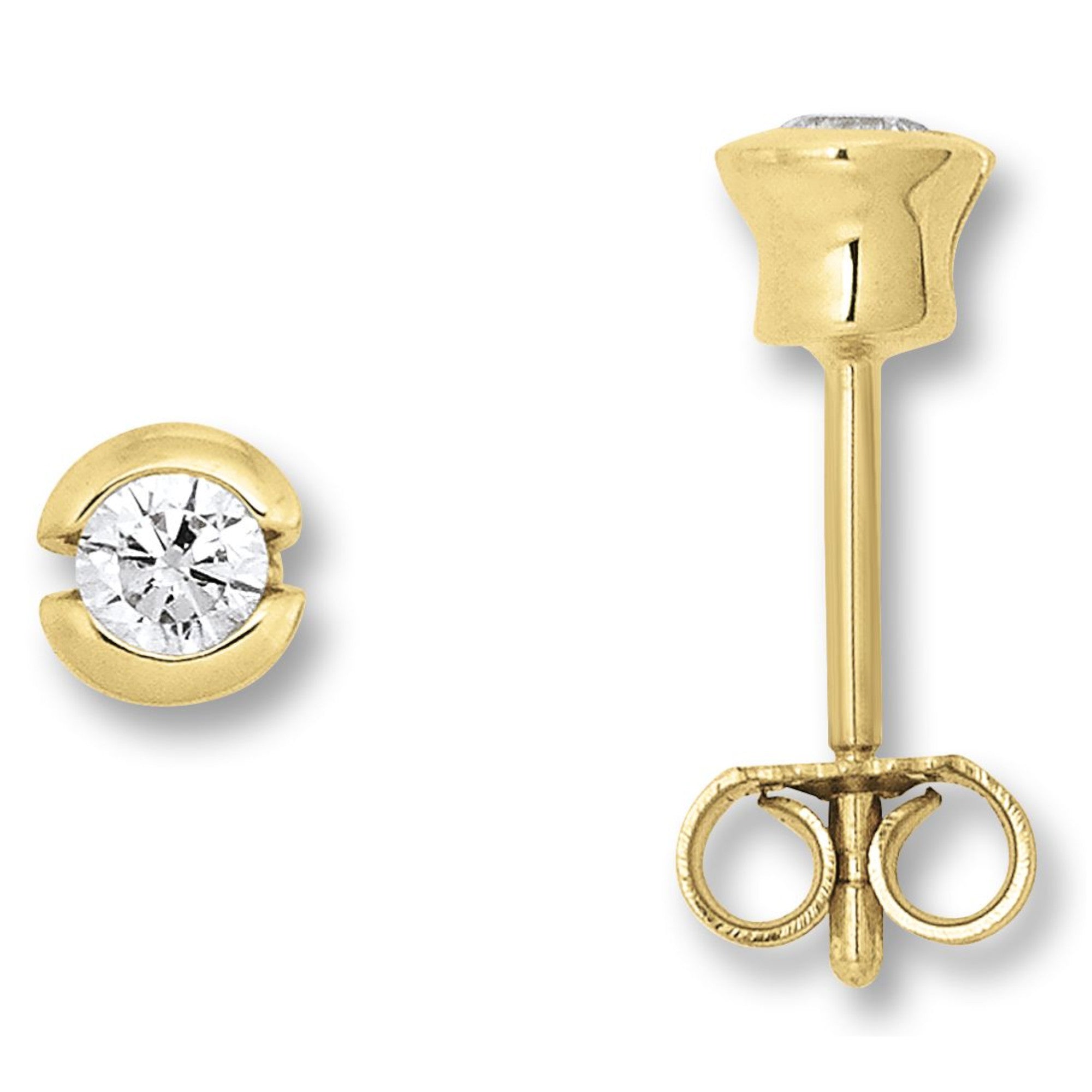 Zirkonia Zarge Ohrringe Ohrstecker aus 333er Gelbgold von ONE ELEMENT – Bild 1