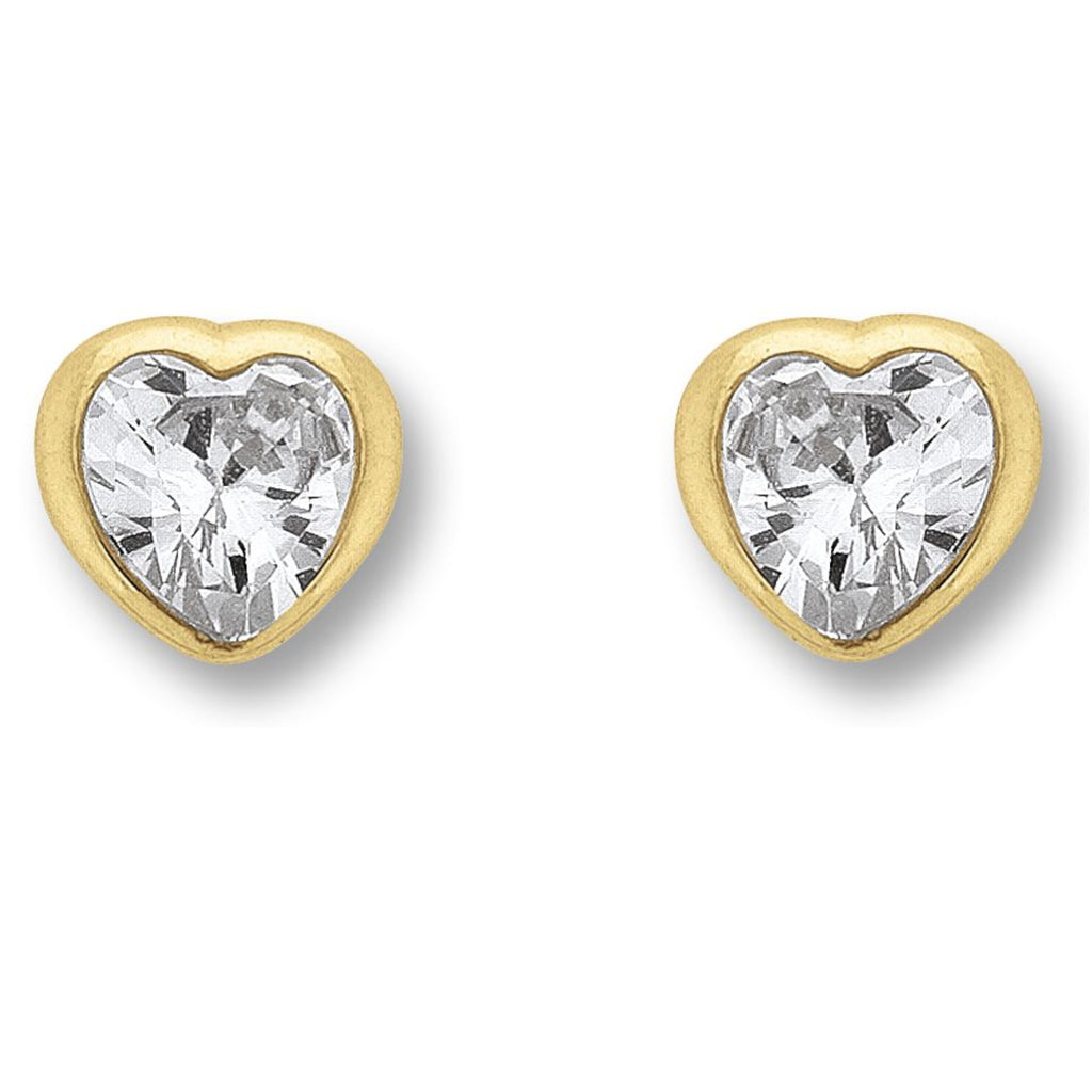 Zirkonia Herz Ohrringe Ohrstecker aus 333er Gelbgold von ONE ELEMENT – Bild 1