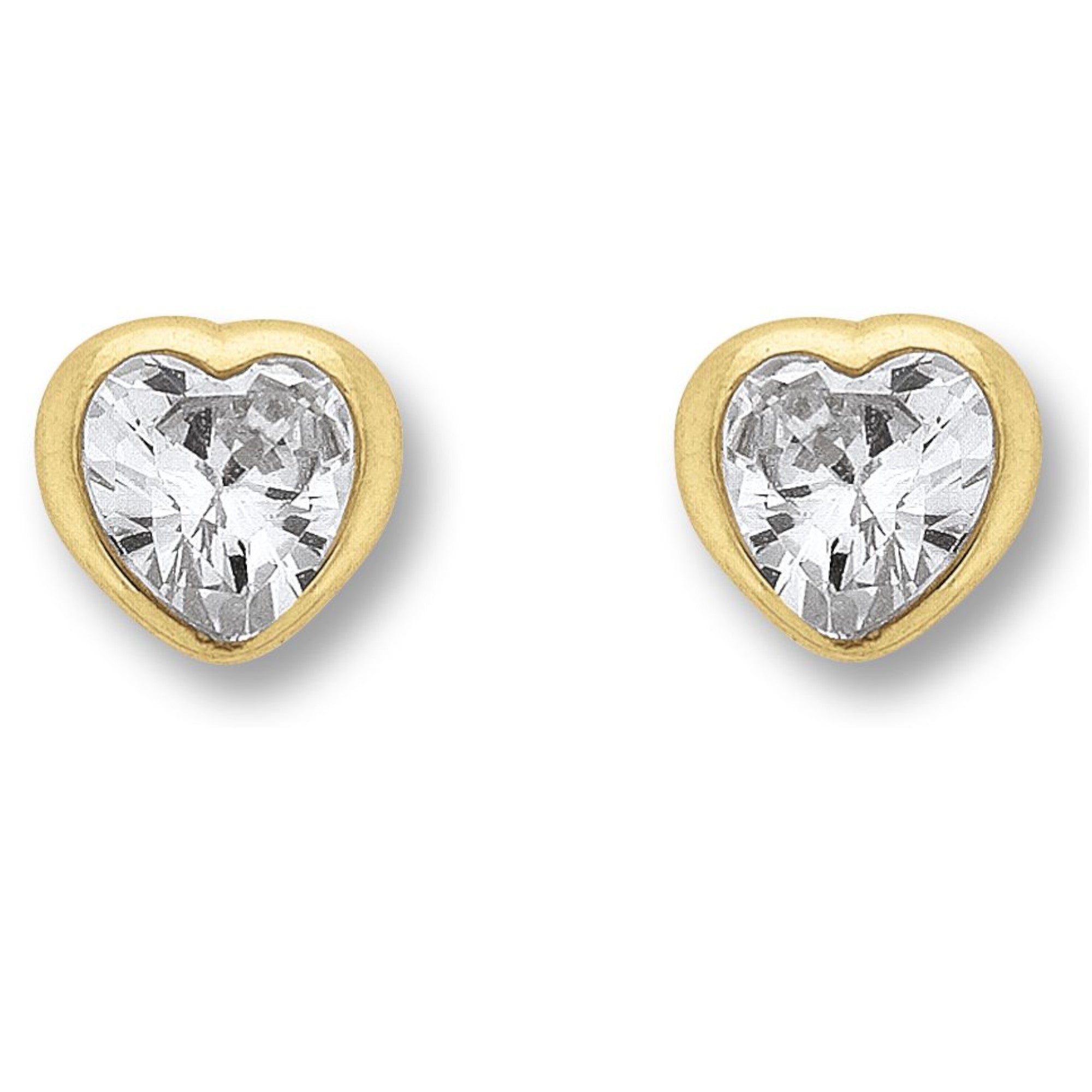 Zirkonia Herz Ohrringe Ohrstecker aus 333er Gelbgold von ONE ELEMENT – Bild 1