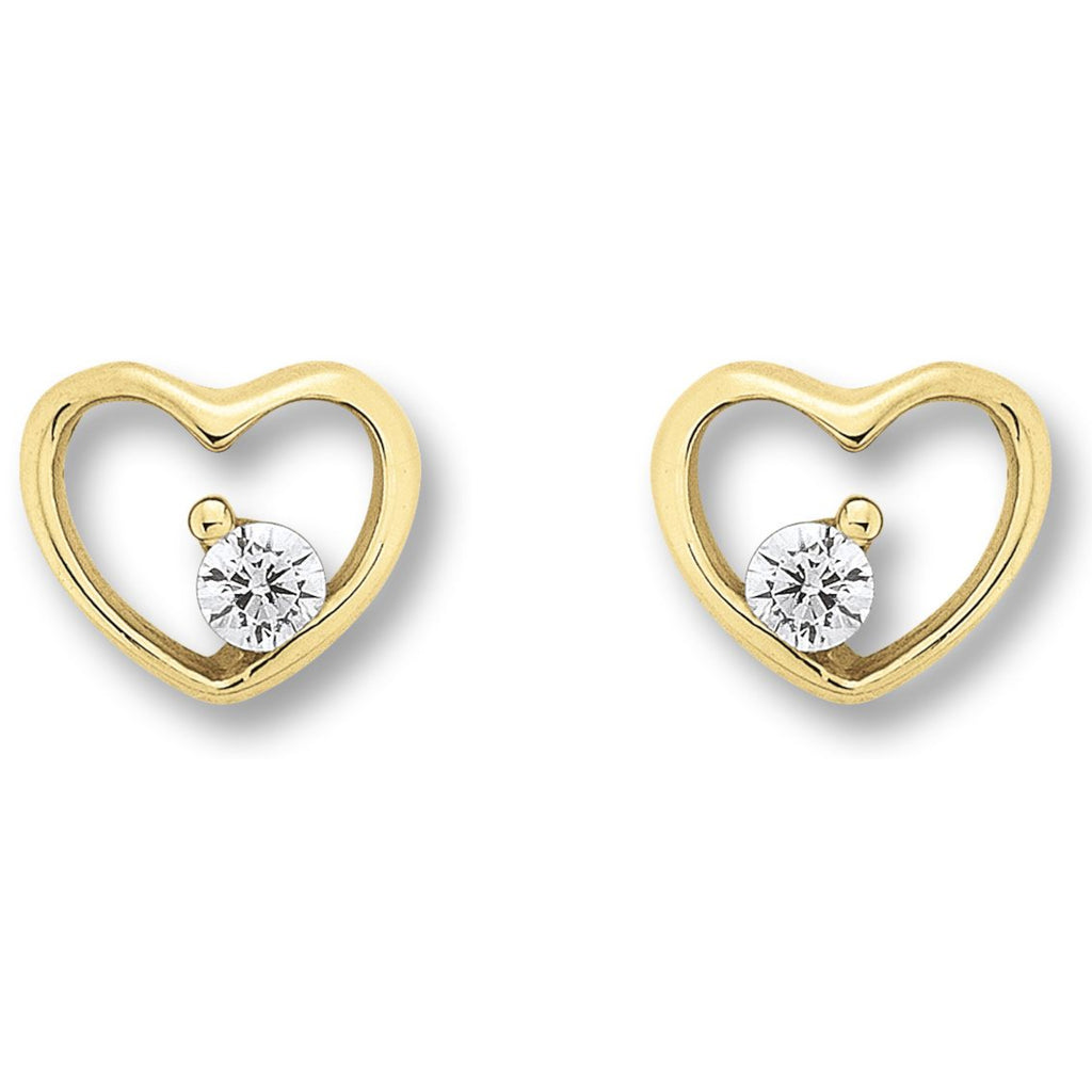 Zirkonia Herz Ohrringe Ohrstecker aus 333er Gelbgold von ONE ELEMENT – Bild 1