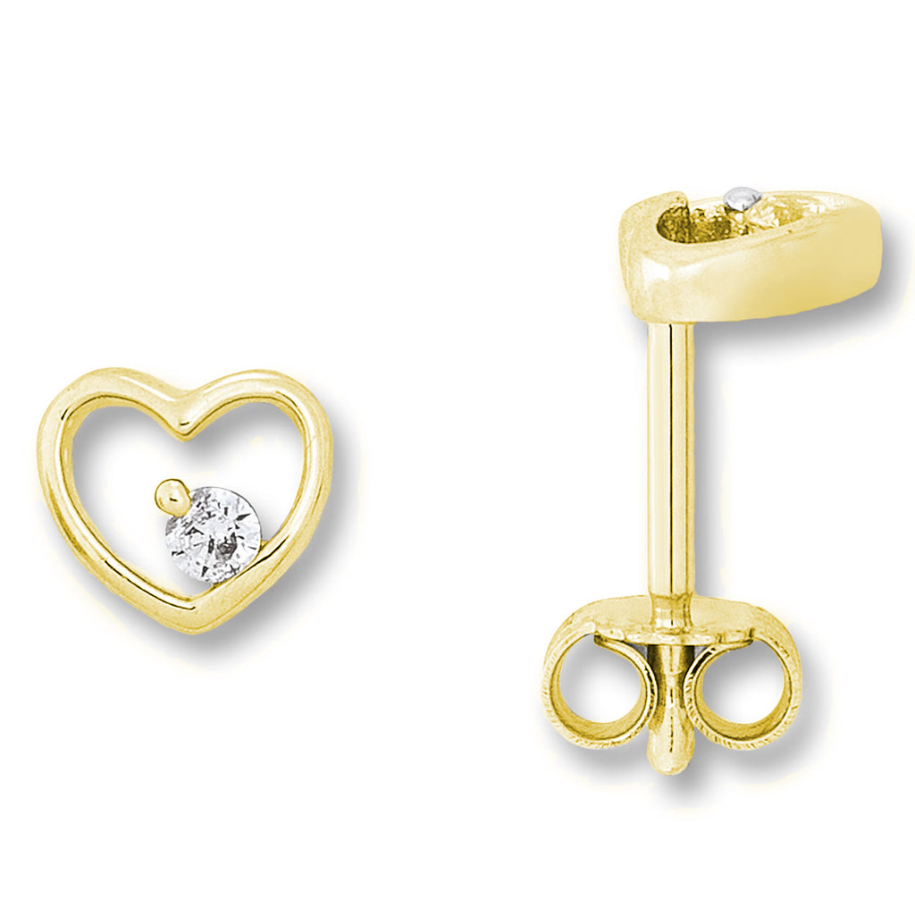 Zirkonia Herz Ohrringe Ohrstecker aus 333er Gelbgold von ONE ELEMENT – Bild 2