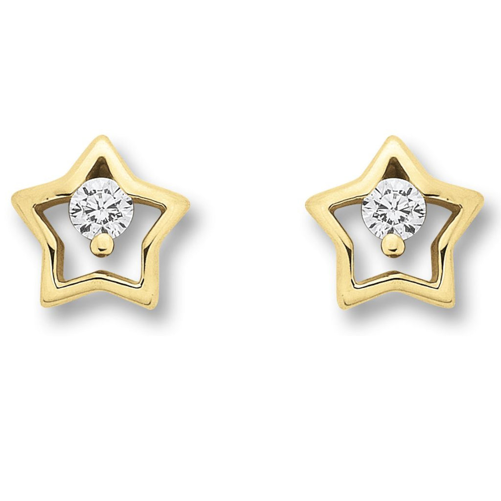 Zirkonia Stern Ohrringe Ohrstecker aus 333er Gelbgold von ONE ELEMENT – Bild 1