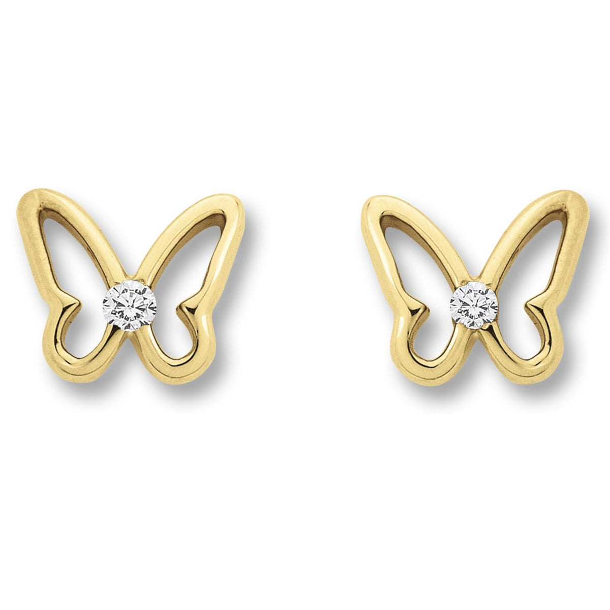 Schmetterling-Ohrstecker aus 333er Gelbgold mit Zirkonia von ONE ELEMENT
