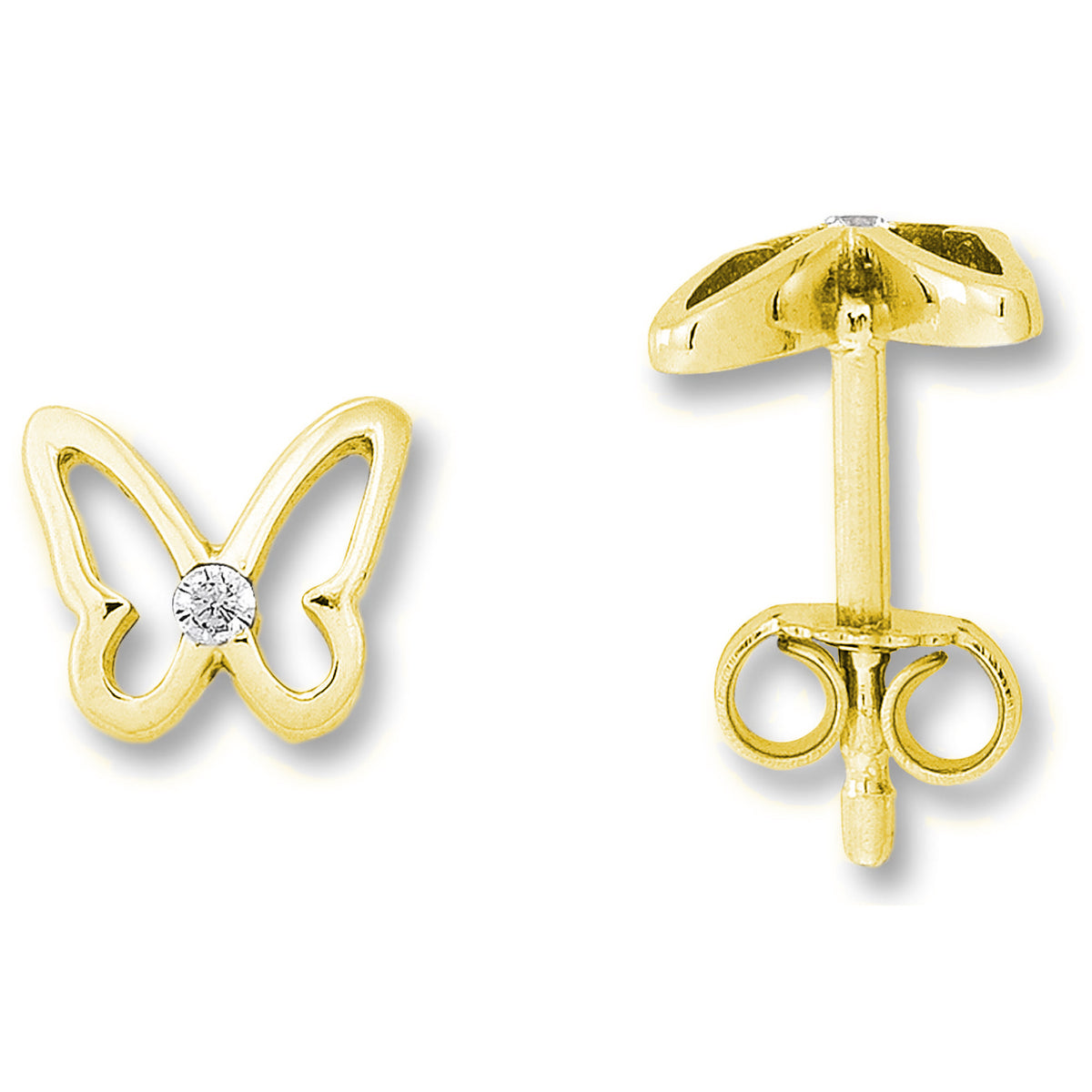 Schmetterling-Ohrstecker aus 333er Gelbgold mit Zirkonia – weitere Ansicht 2