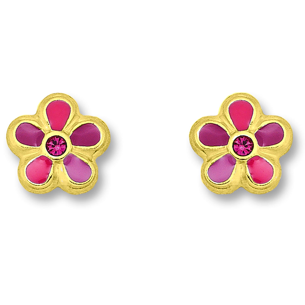 Zirkonia Blume Ohrringe Ohrstecker aus 333er Gelbgold von ONE ELEMENT – Bild 1