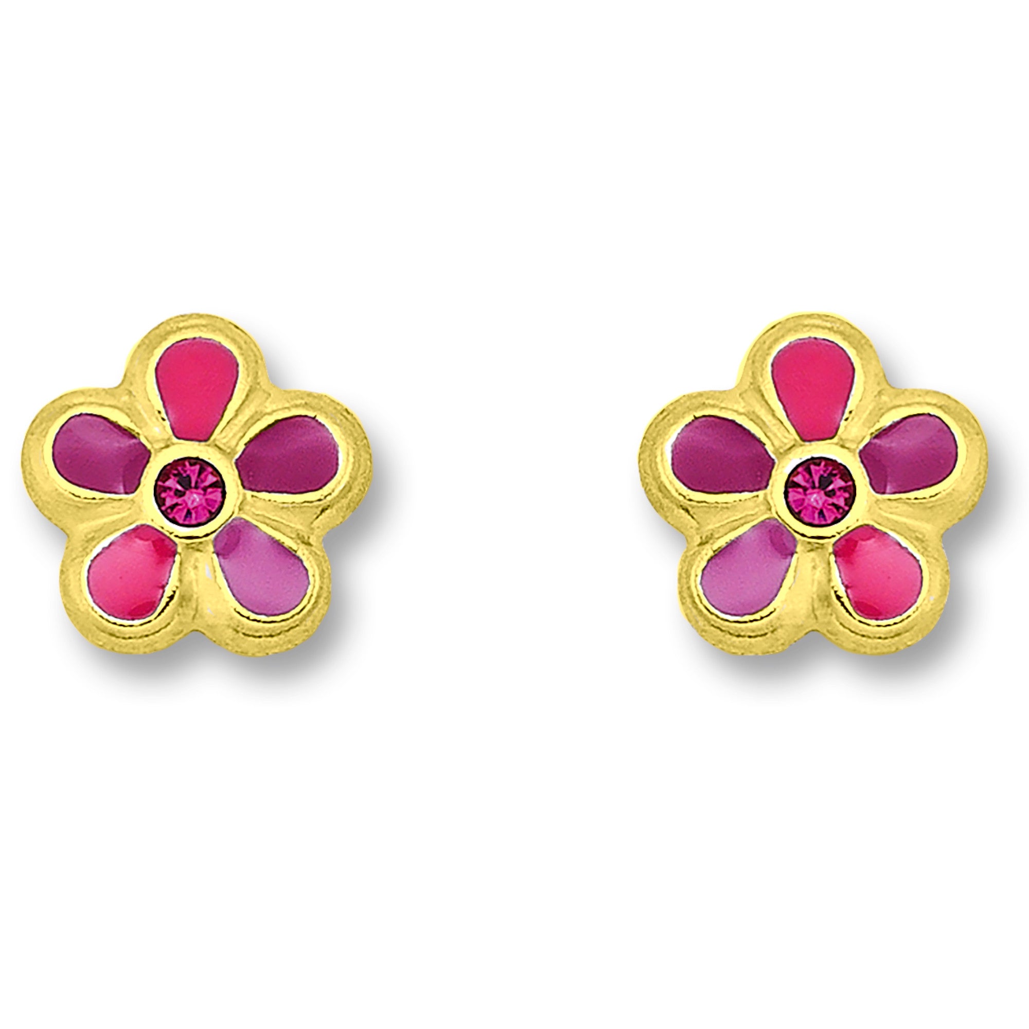 Zirkonia Blume Ohrringe Ohrstecker aus 333er Gelbgold von ONE ELEMENT – Bild 1