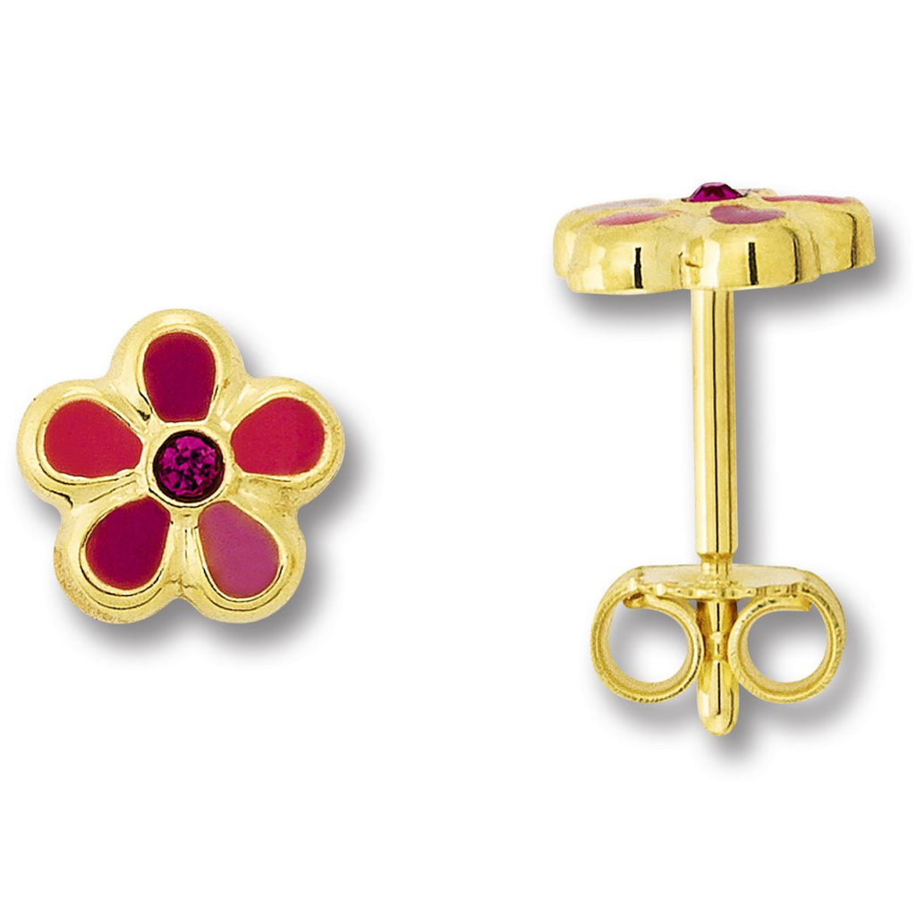Zirkonia Blume Ohrringe Ohrstecker aus 333er Gelbgold von ONE ELEMENT – Bild 2