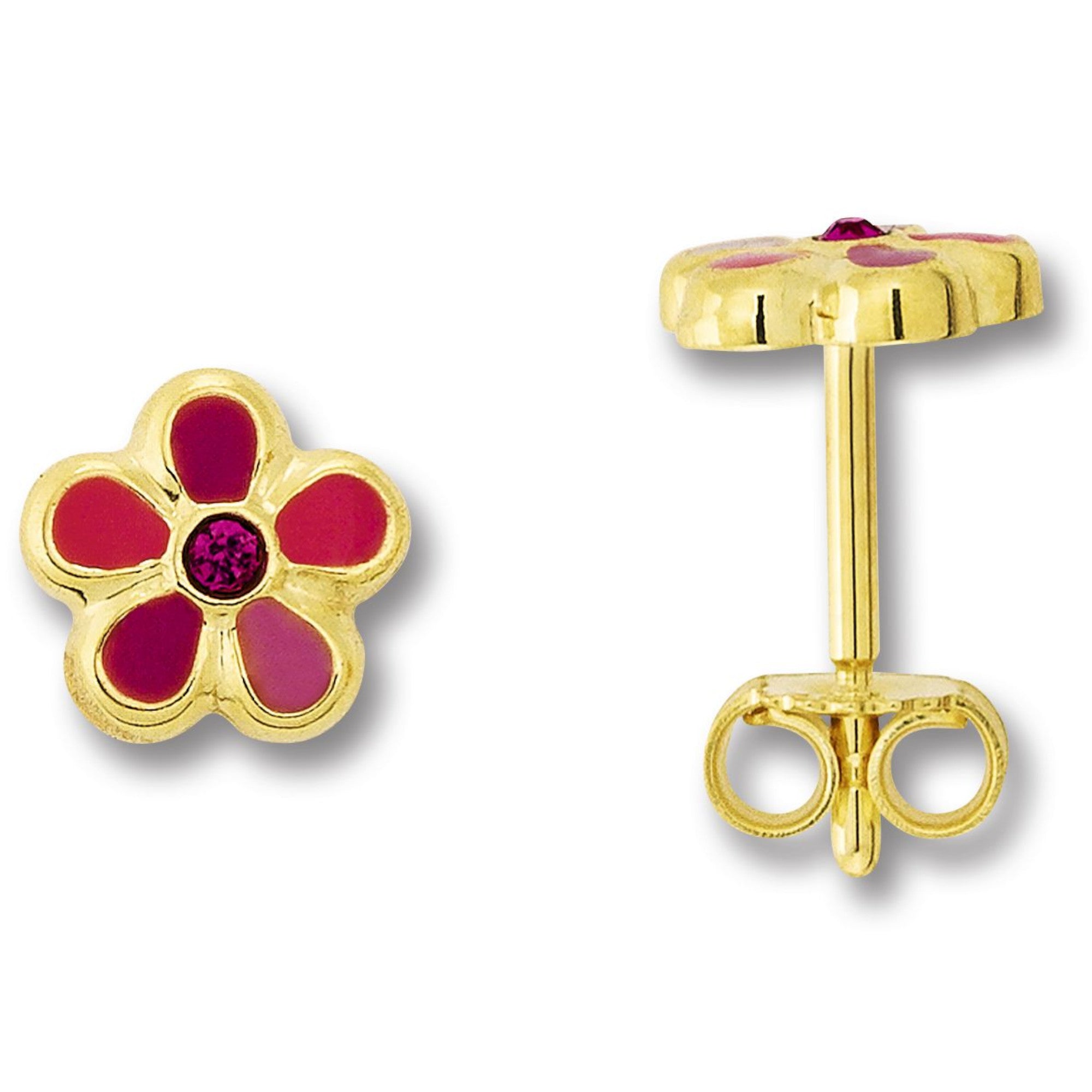 Zirkonia Blume Ohrringe Ohrstecker aus 333er Gelbgold von ONE ELEMENT – Bild 2