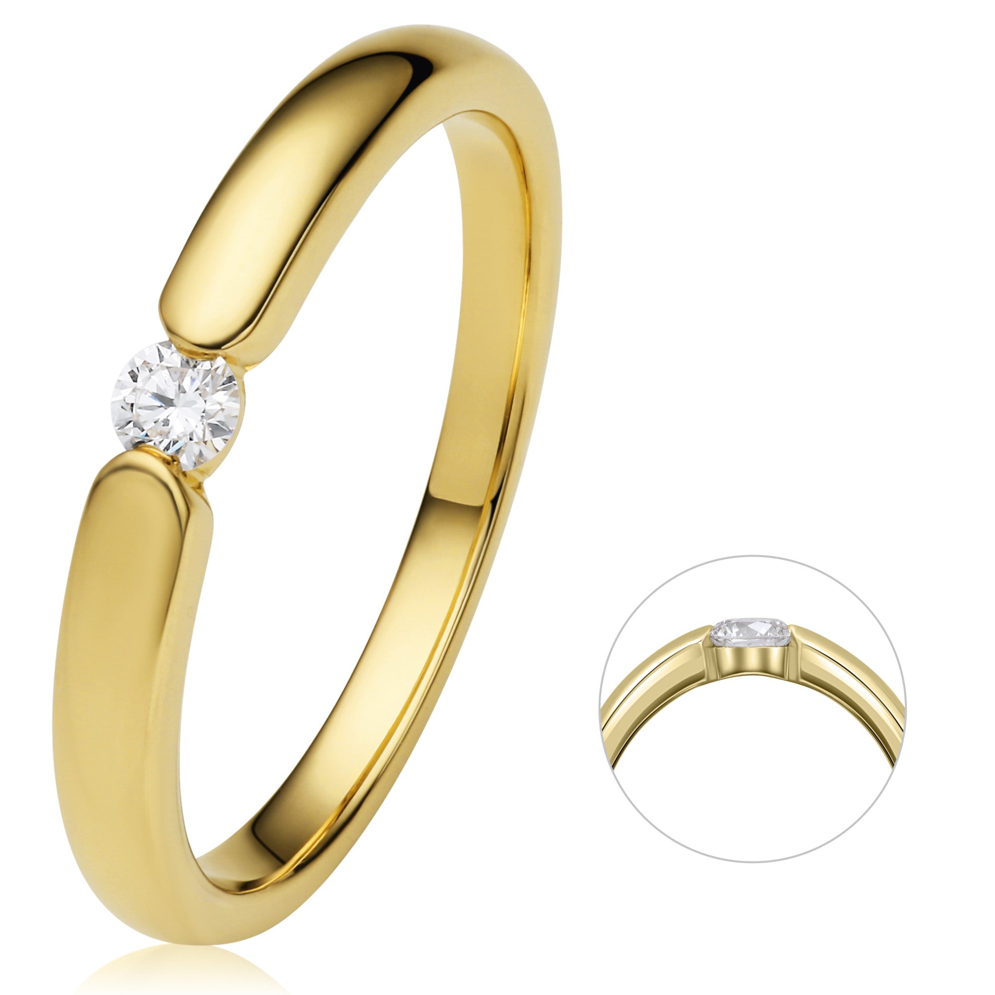 0.08 ct Diamant Brillant Spannfassung Ring aus 750er Gelbgold von ONE ELEMENT – Bild 1
