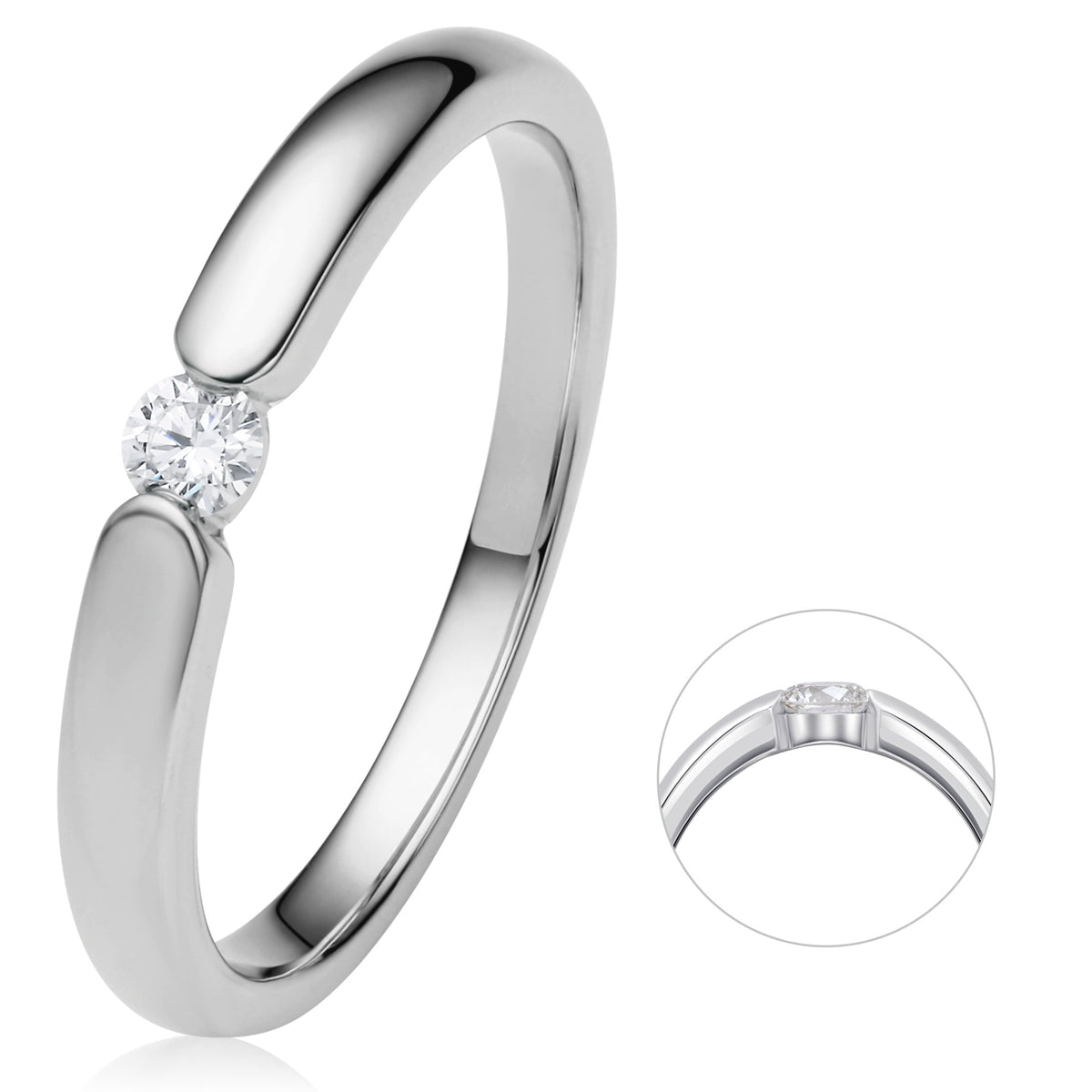 0.08 ct Diamant Brillant Spannfassung Ring aus 585er Weißgold von ONE ELEMENT – Bild 1