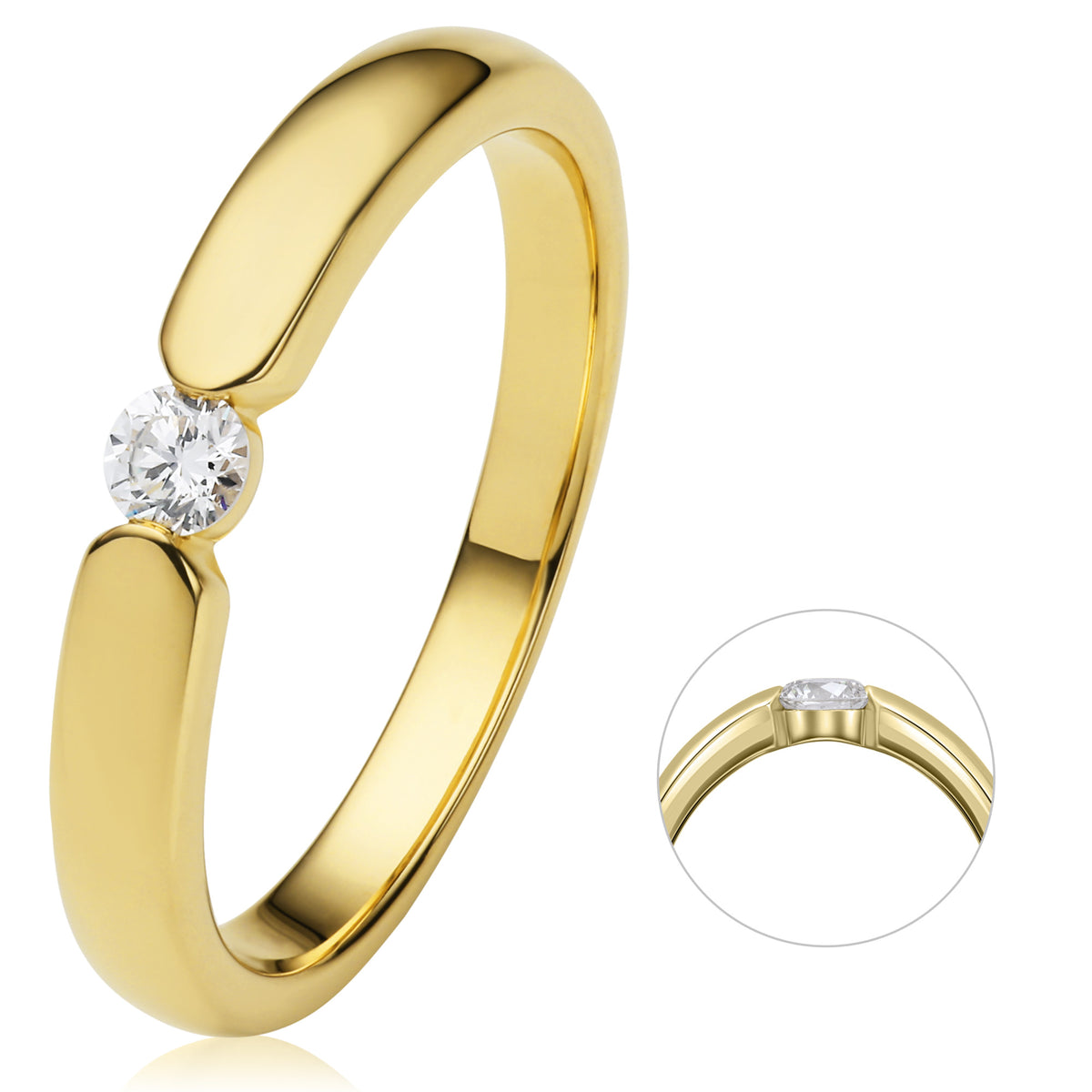 0.13 ct Diamant Brillant Spannfassung Ring aus 585er Gelbgold von ONE ELEMENT – Bild 1