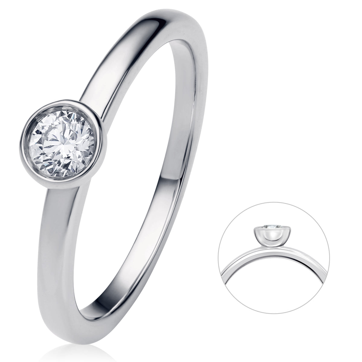 Diamantring mit Zargenfassung aus 585er Weißgold, 0,25 ct von ONE ELEMENT