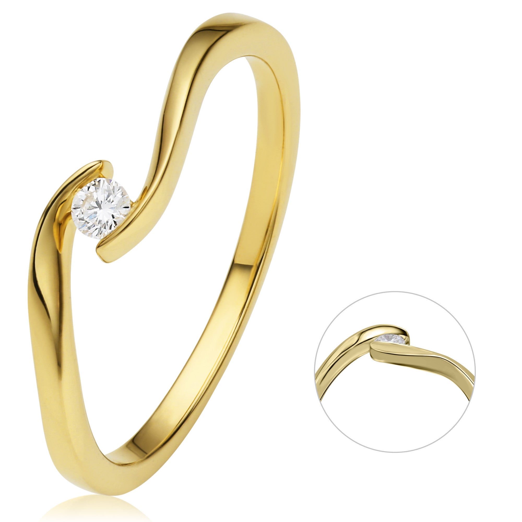 0,05 ct Diamant Brillant Spannfassung Ring aus 585er Gelbgold von ONE ELEMENT – Bild 1