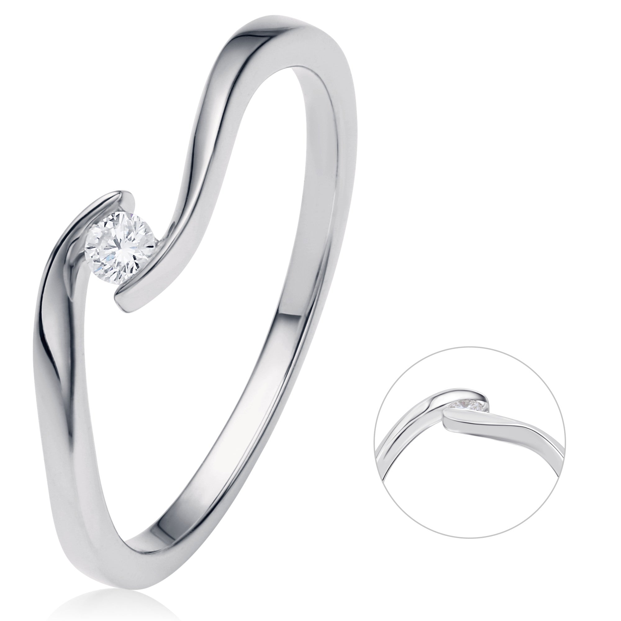 0,05 ct Diamant Brillant Spannfassung Ring aus 585er Weißgold von ONE ELEMENT – Bild 1