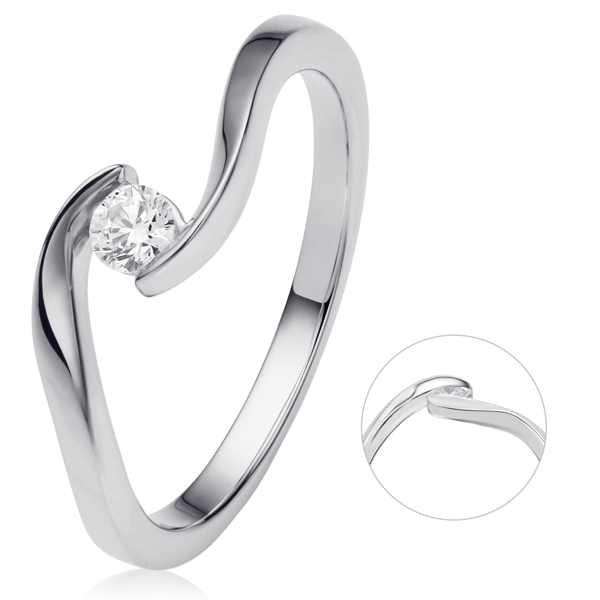 0,10 ct Diamant Brillant Spannfassung Ring aus 750er Weißgold von ONE ELEMENT – Bild 1