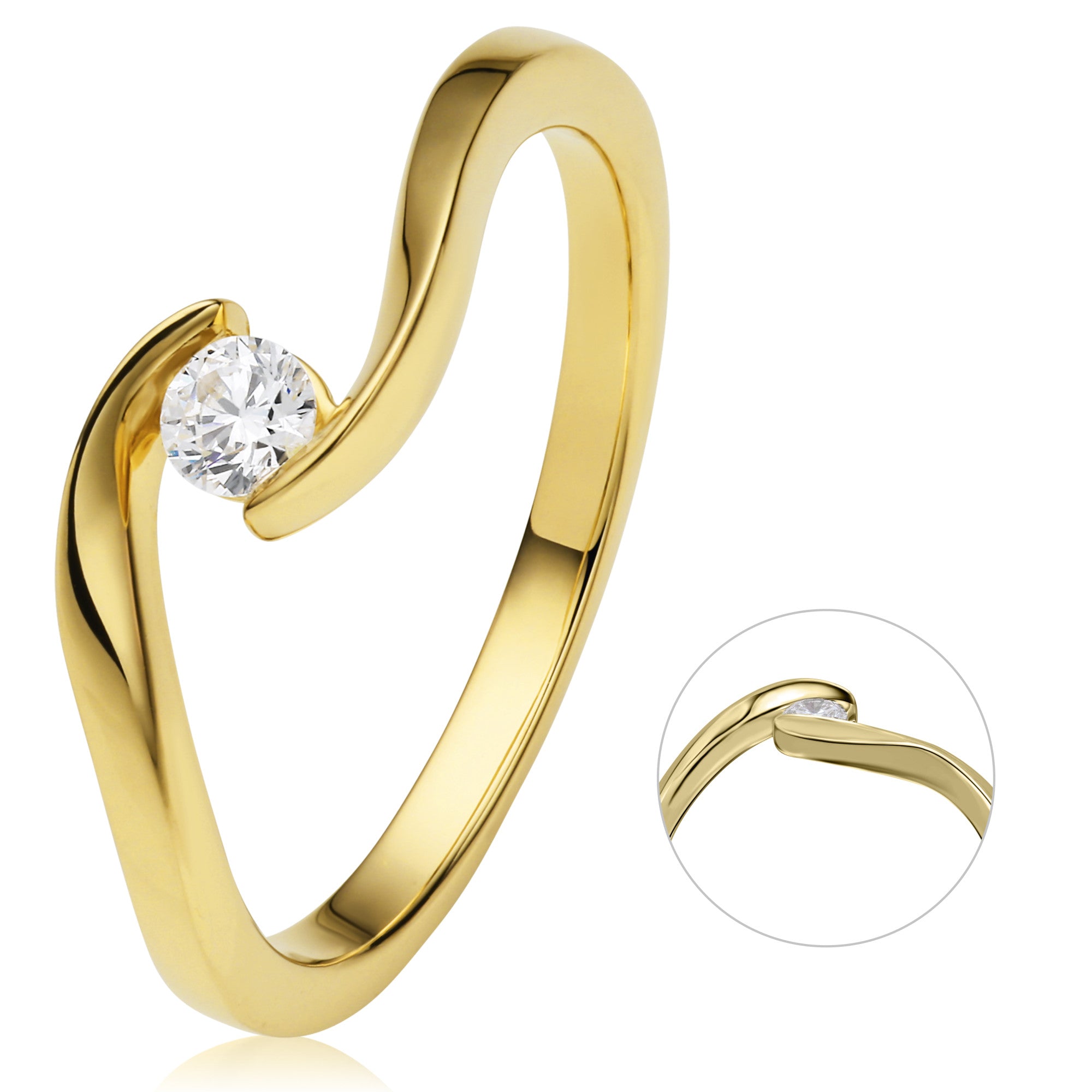 0,15 ct Diamant Brillant Spannfassung Ring aus 750er Gelbgold von ONE ELEMENT – Bild 1