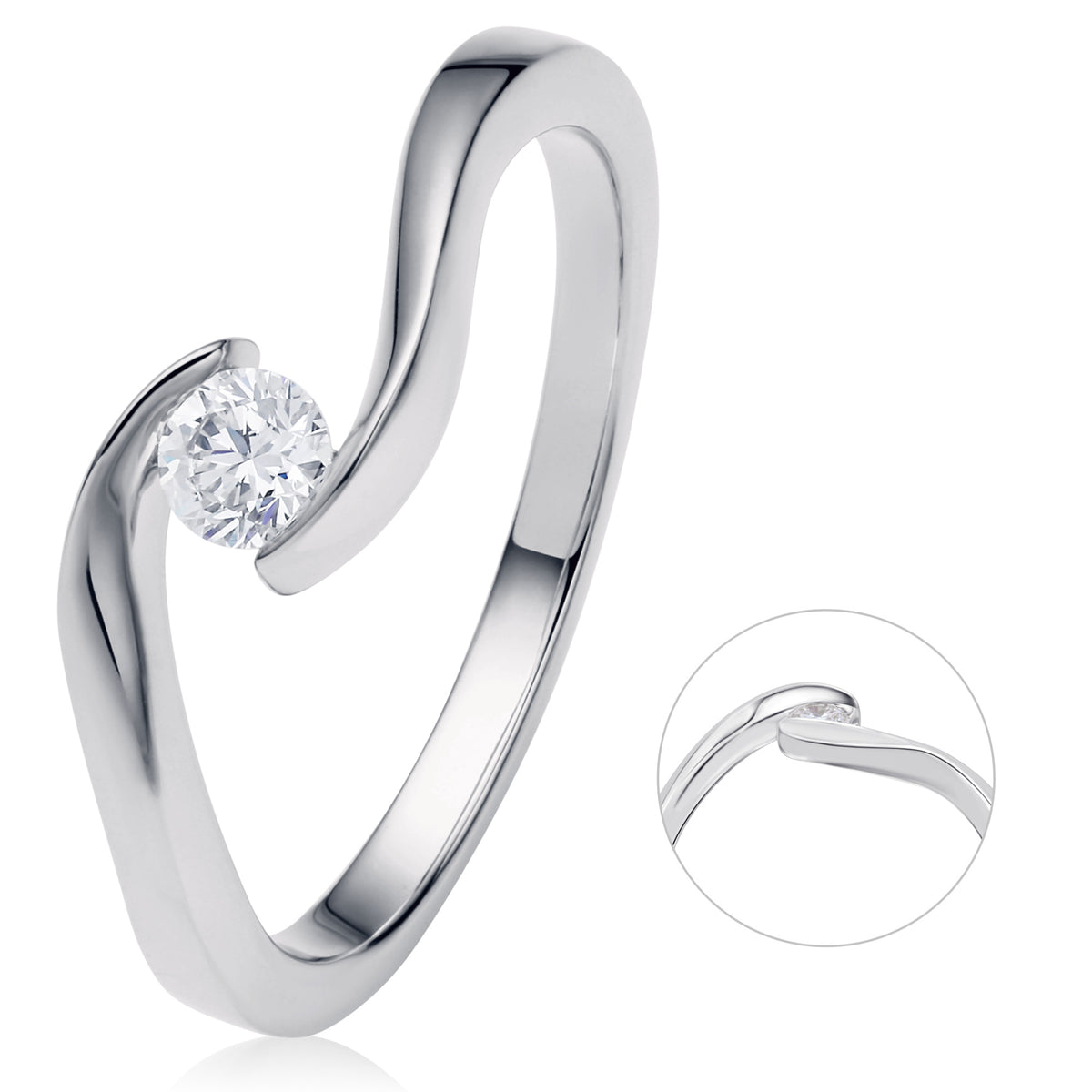 0,20 ct Diamant Brillant Spannfassung Ring aus 585er Weißgold von ONE ELEMENT – Bild 1