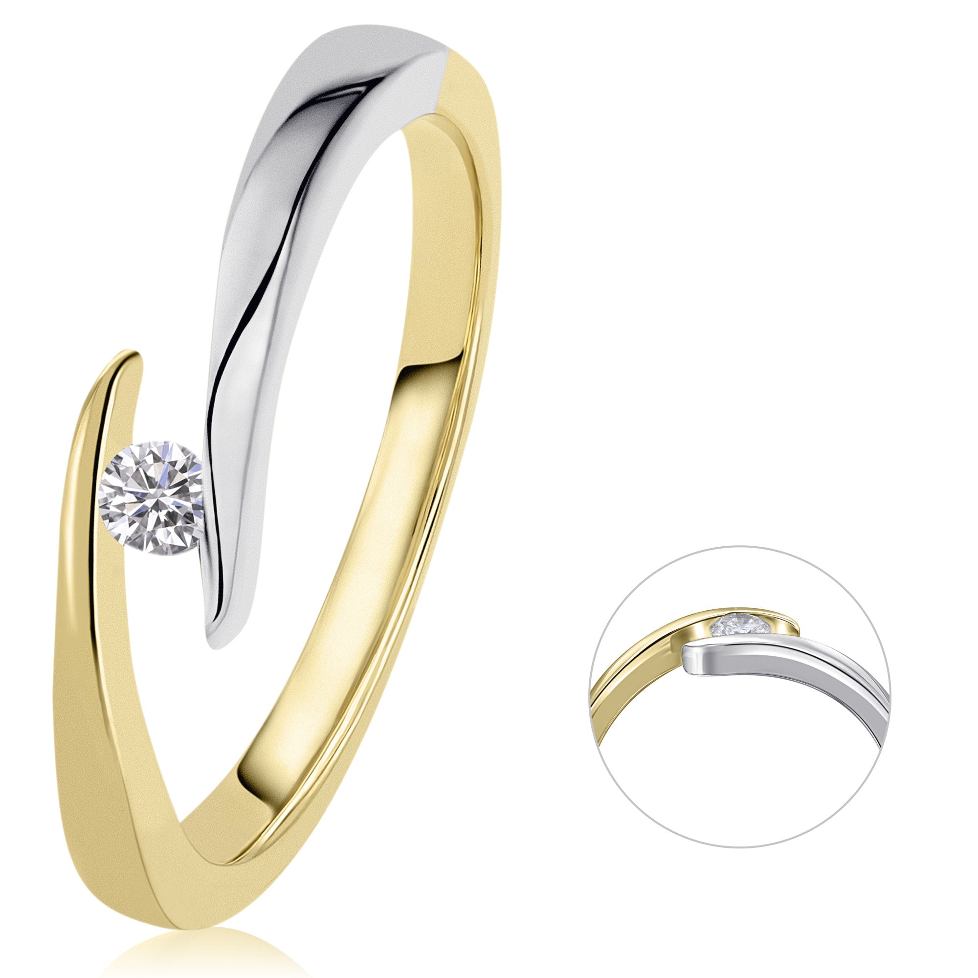 0,05 ct Diamant Brillant Spannfassung Ring aus 585er Gelbgold von ONE ELEMENT – Bild 1