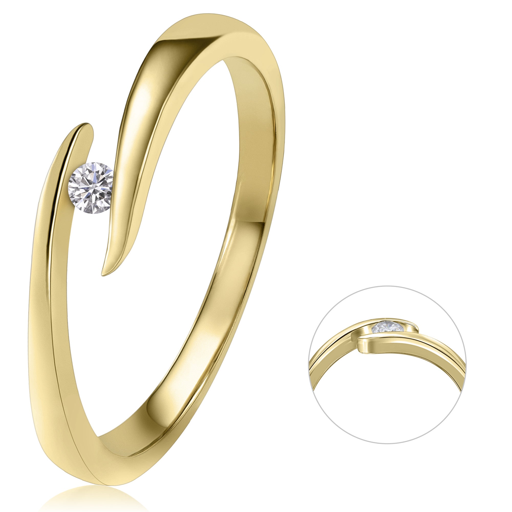 0,05 ct Diamant Brillant Spannfassung Ring aus 585er Gelbgold von ONE ELEMENT – Bild 1