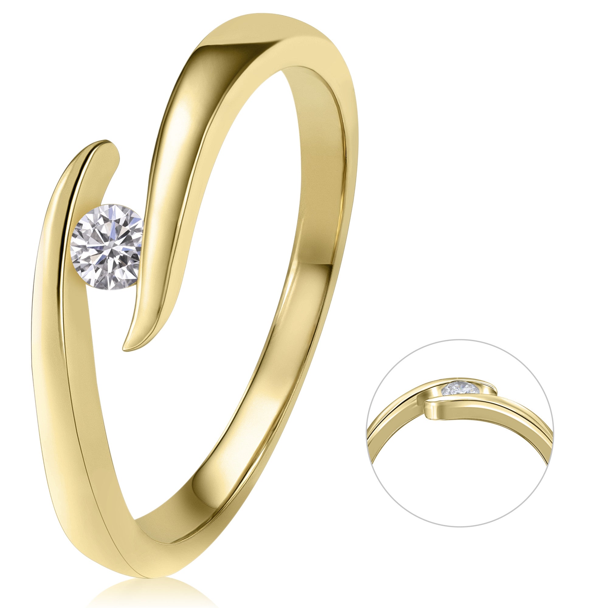0,10 ct Diamant Brillant Spannfassung Ring aus 585er Gelbgold von ONE ELEMENT – Bild 1