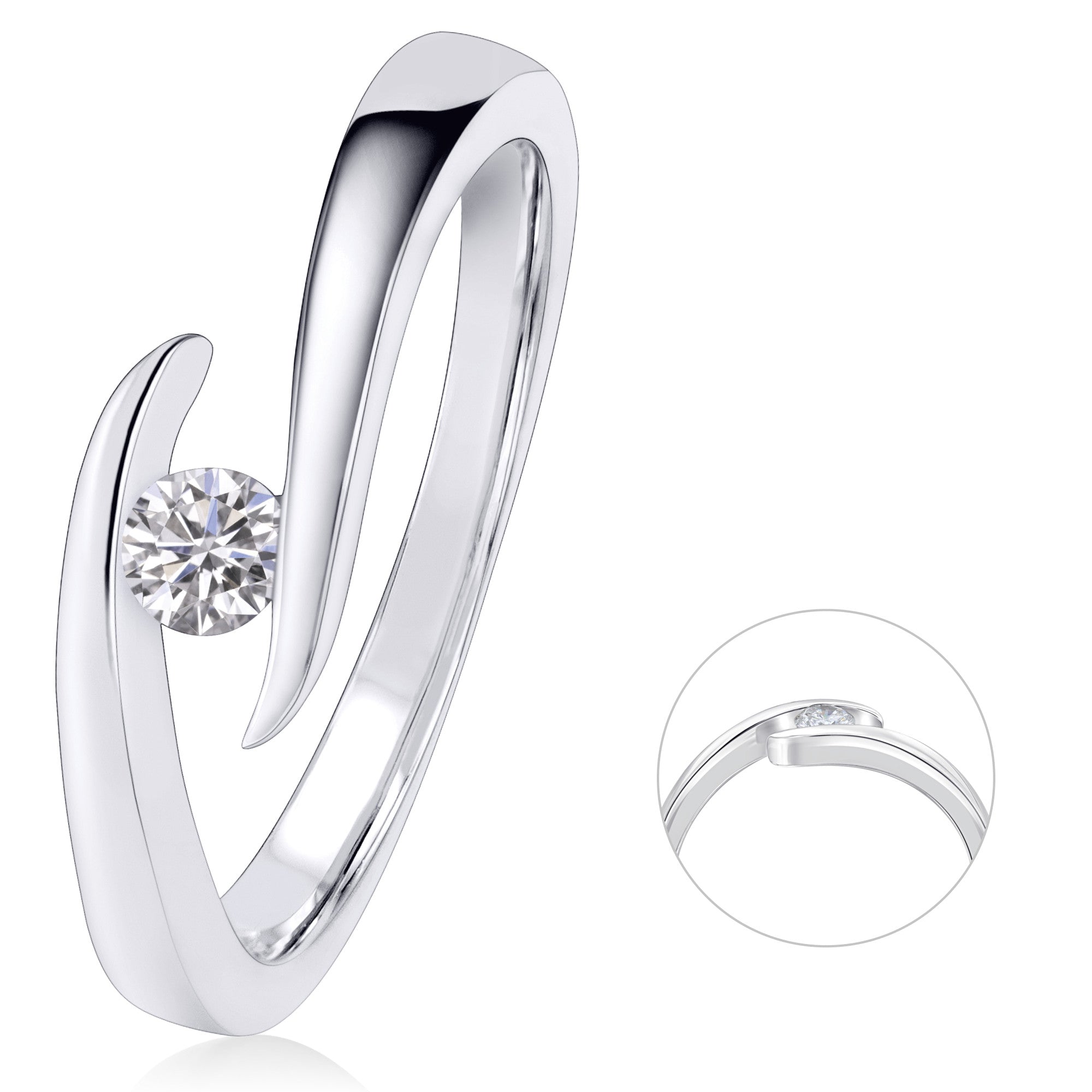 0,10 ct Diamant Brillant Spannfassung Ring aus 585er Weißgold von ONE ELEMENT – Bild 1