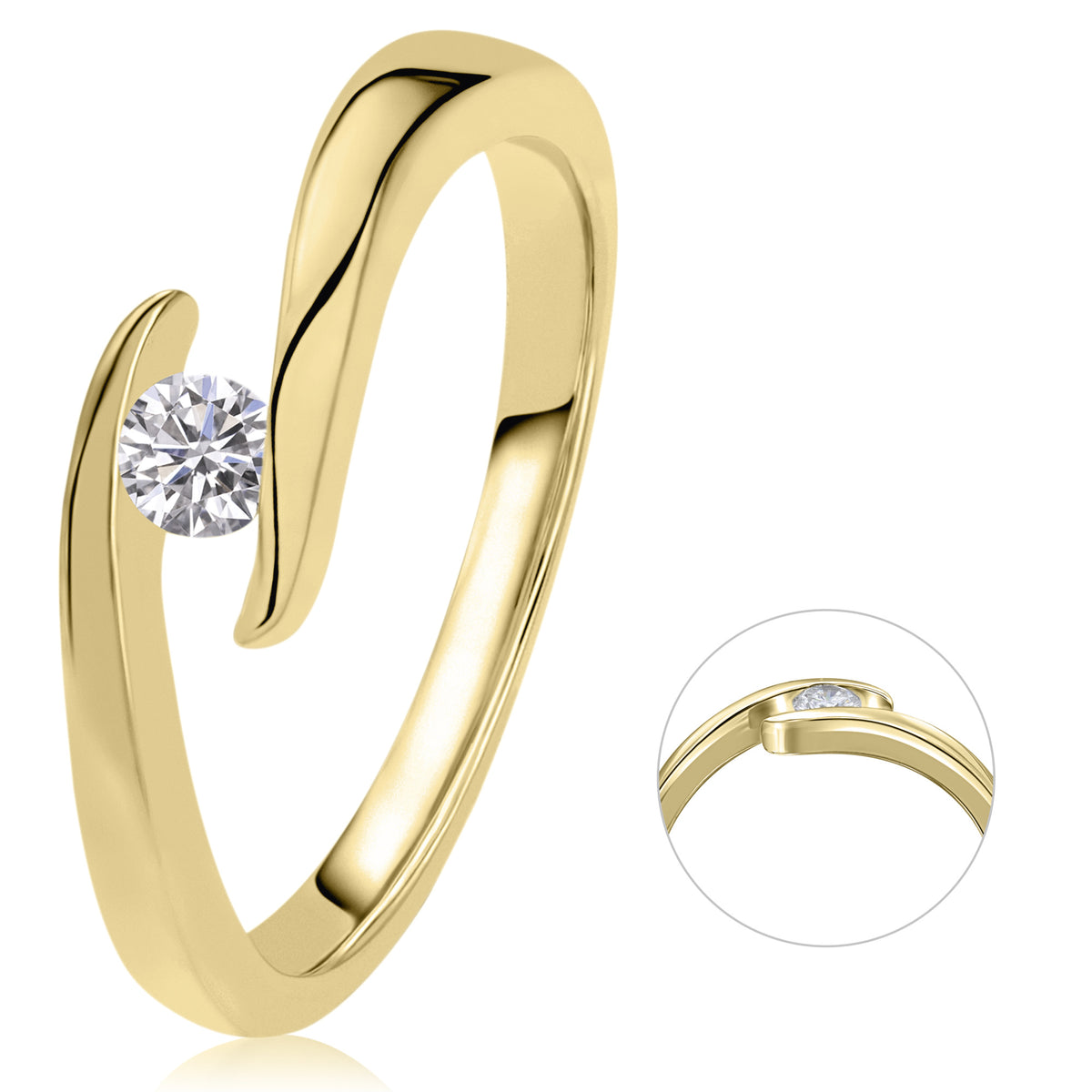 0,15 ct Diamant Brillant Spannfassung Ring aus 585er Gelbgold von ONE ELEMENT – Bild 1