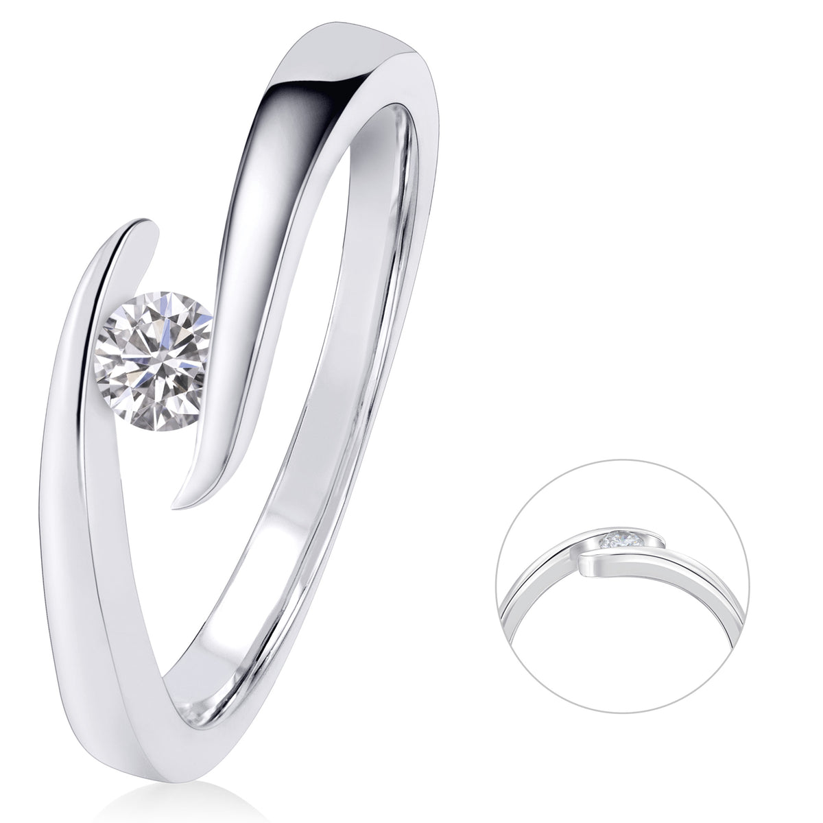 0,15 ct Diamant Brillant Spannfassung Ring aus 585er Weißgold von ONE ELEMENT – Bild 1