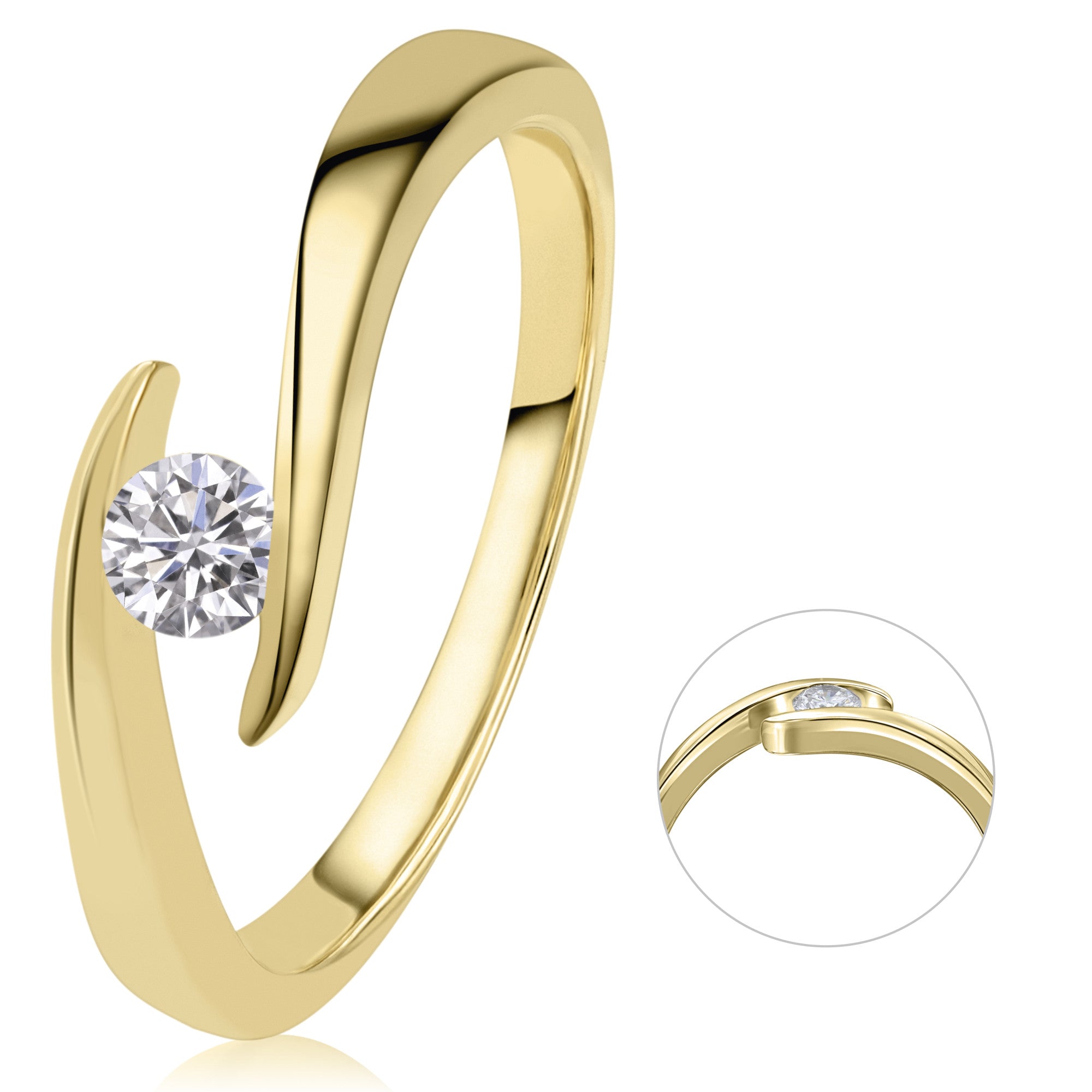 0,20 ct Diamant Brillant Spannfassung Ring aus 585er Gelbgold von ONE ELEMENT – Bild 1