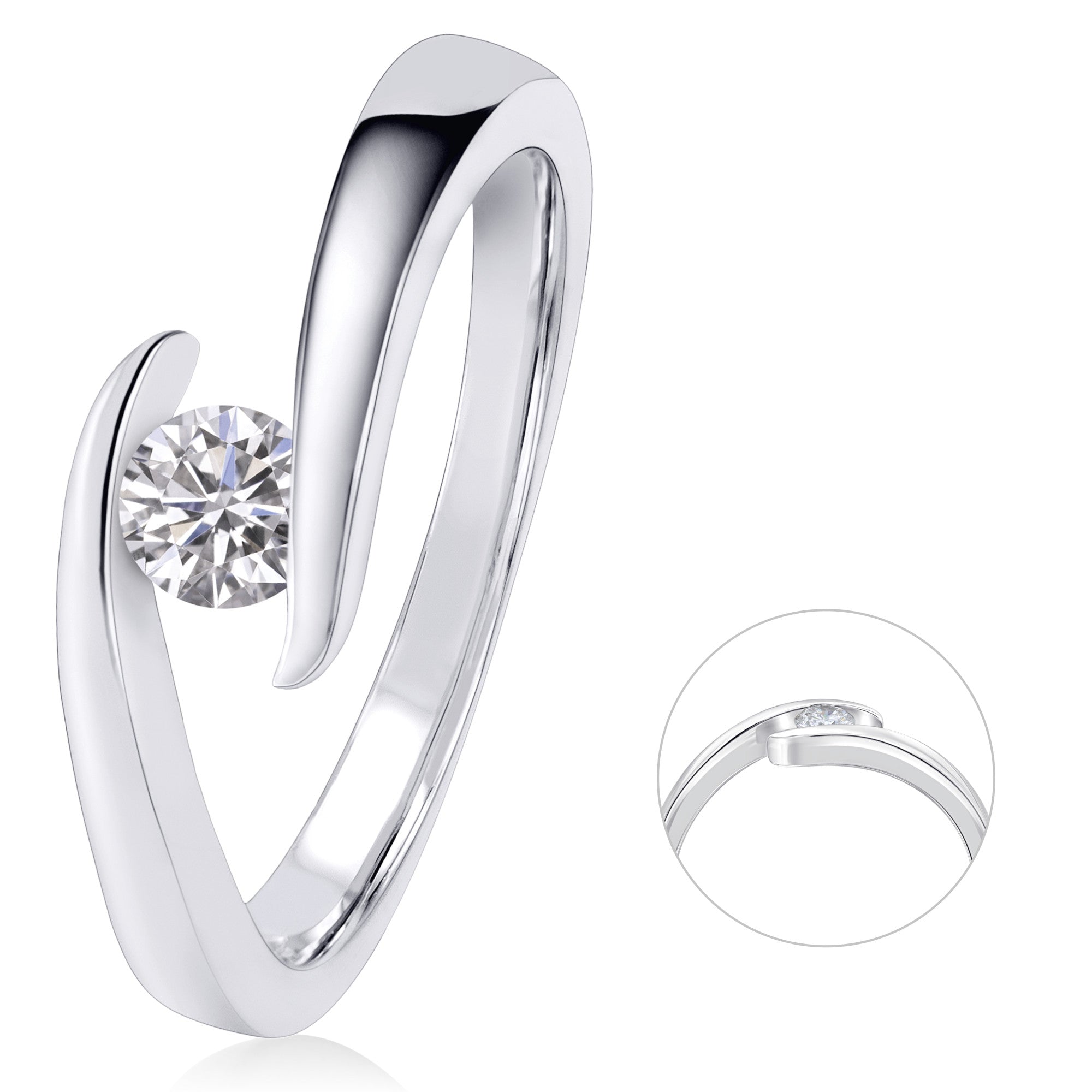0,20 ct Diamant Brillant Spannfassung Ring aus 585er Weißgold von ONE ELEMENT – Bild 1