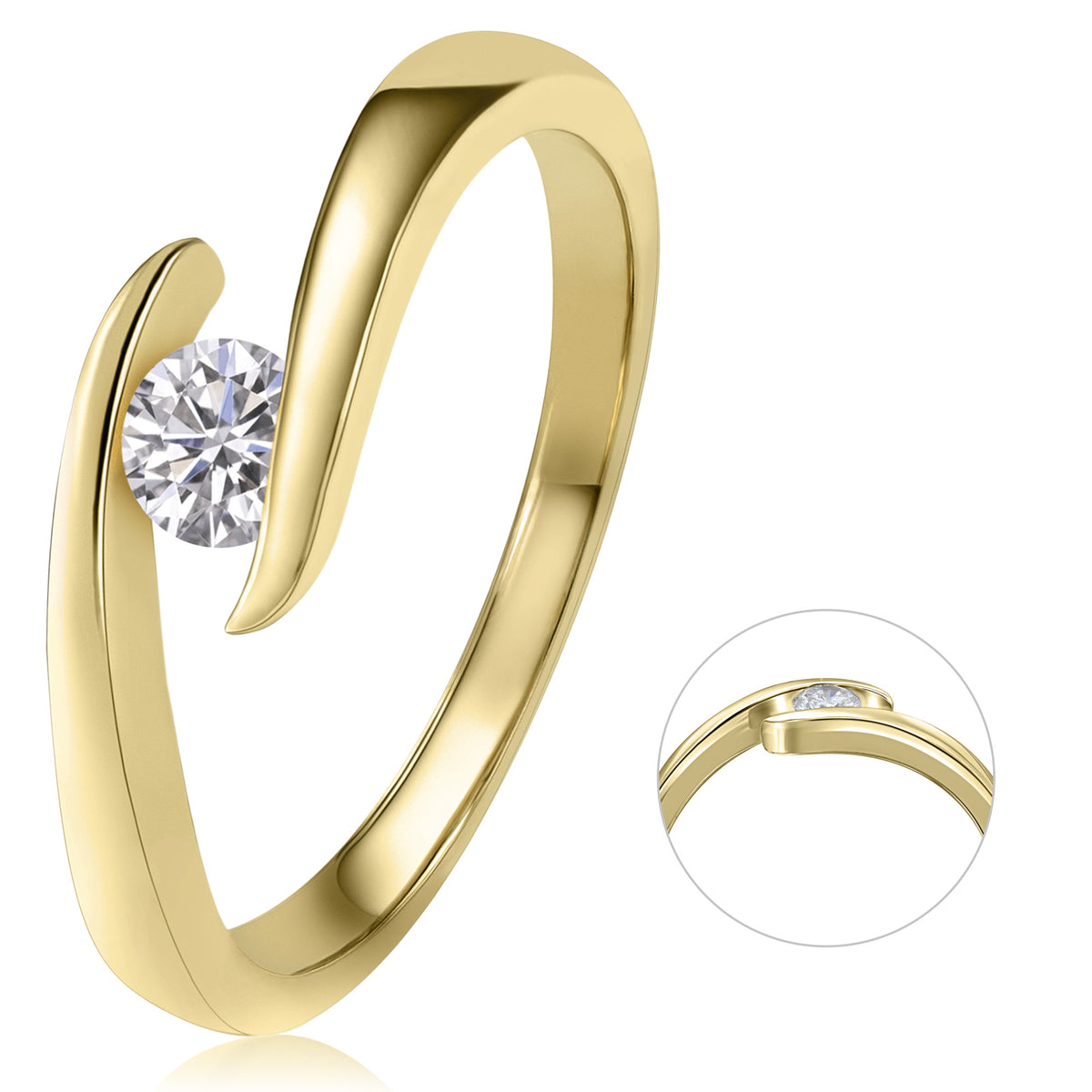 Diamantring in Spannfassung aus 585er Gelbgold, 0,25 ct von ONE ELEMENT