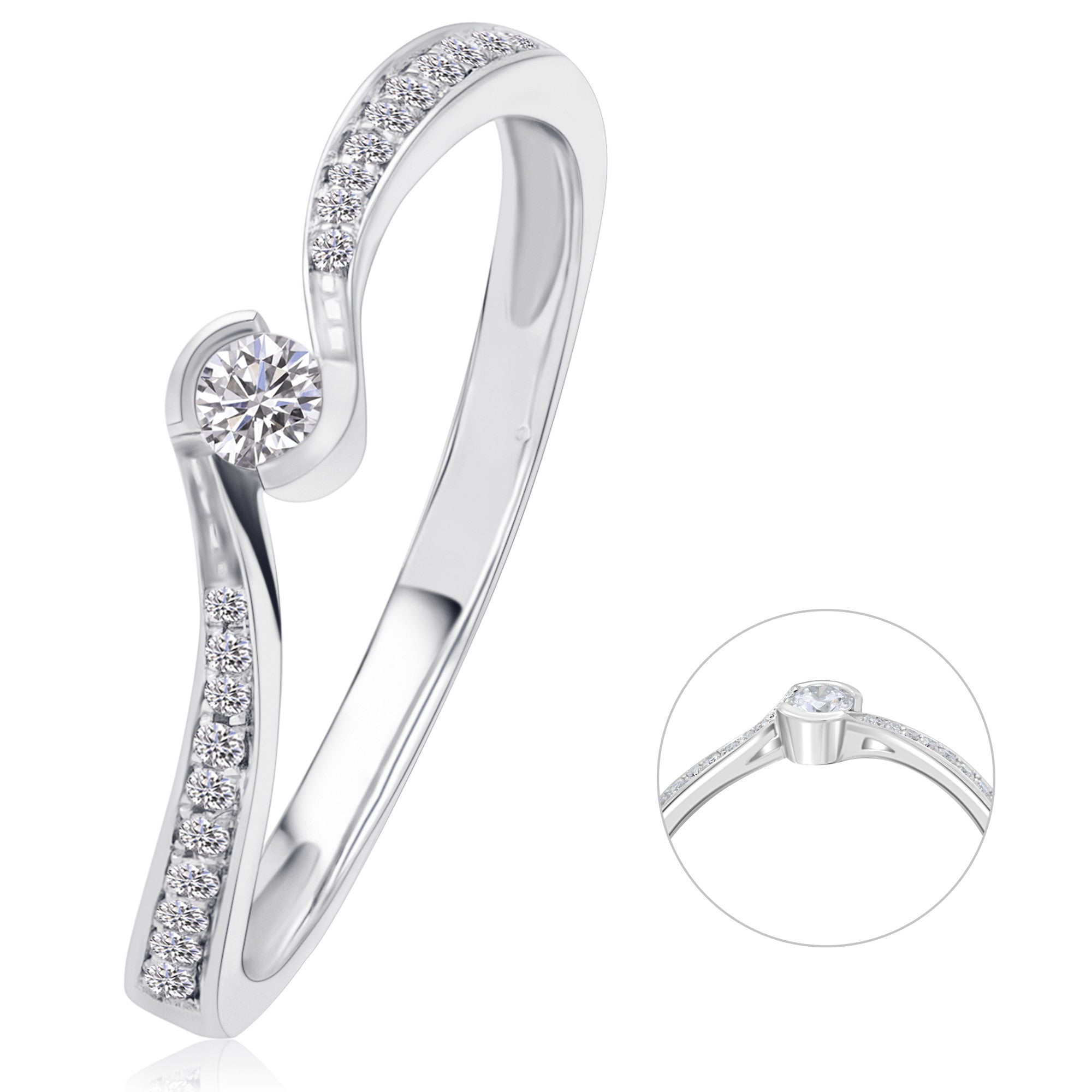0,10 ct Diamant Brillant Memoire mit Center Ring aus 585er Weißgold von ONE ELEMENT – Bild 1