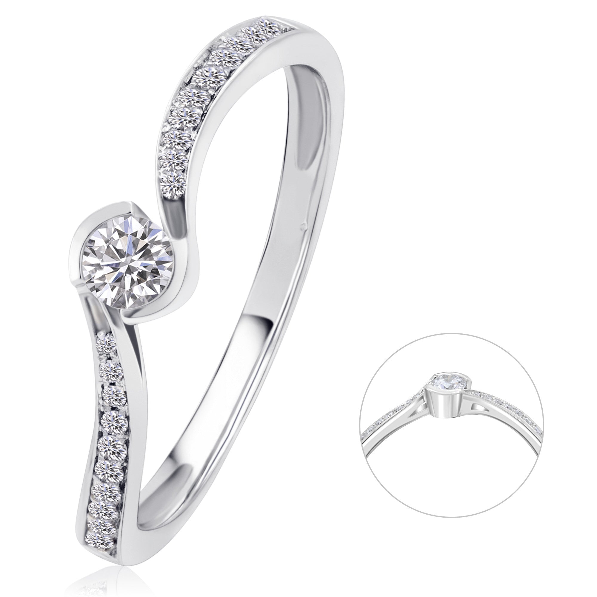 0,16 ct Diamant Brillant Memoire mit Center Ring aus 585er Weißgold von ONE ELEMENT – Bild 1