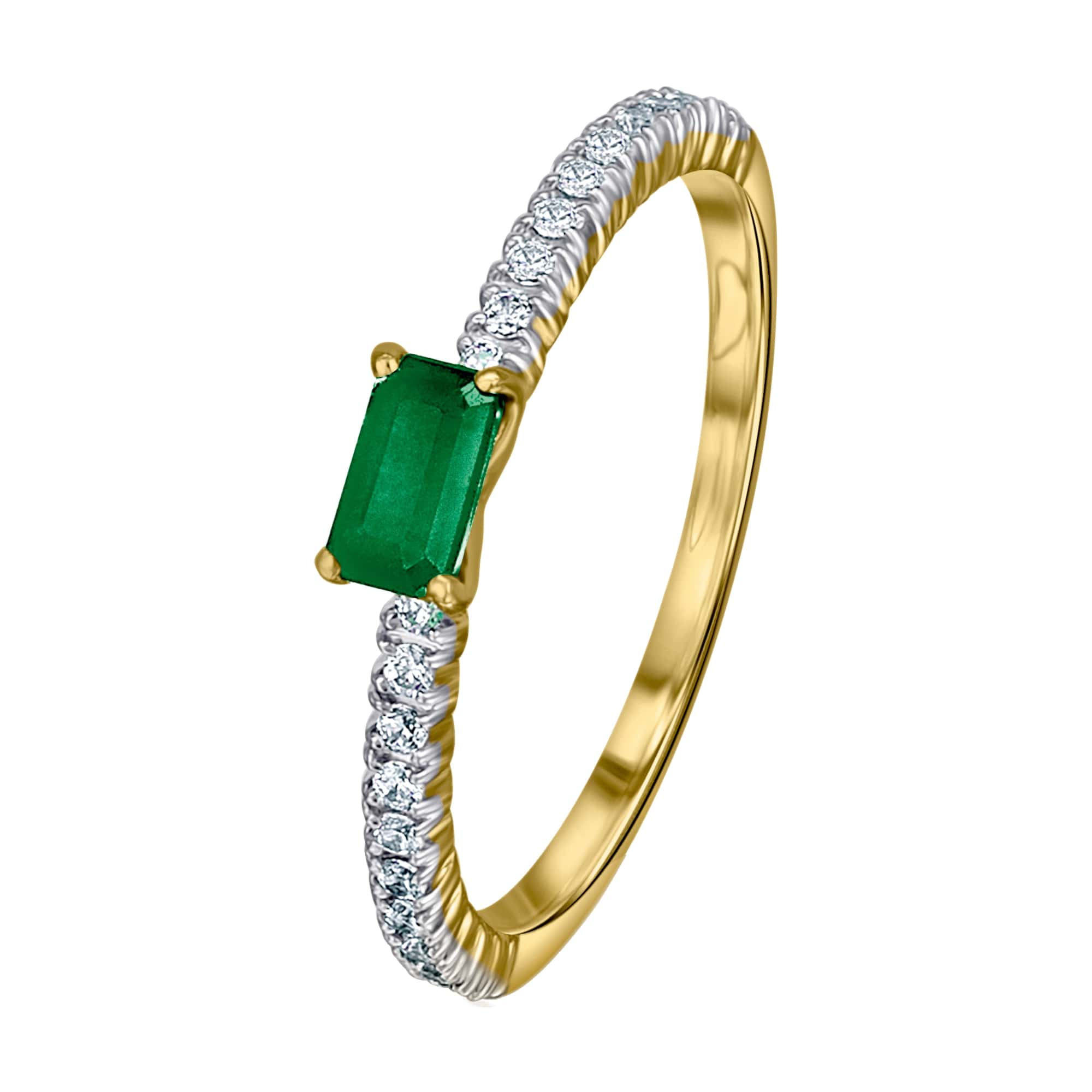0,18 ct Diamant Brillant Smaragd Ring aus 585er Gelbgold von ONE ELEMENT – Bild 1