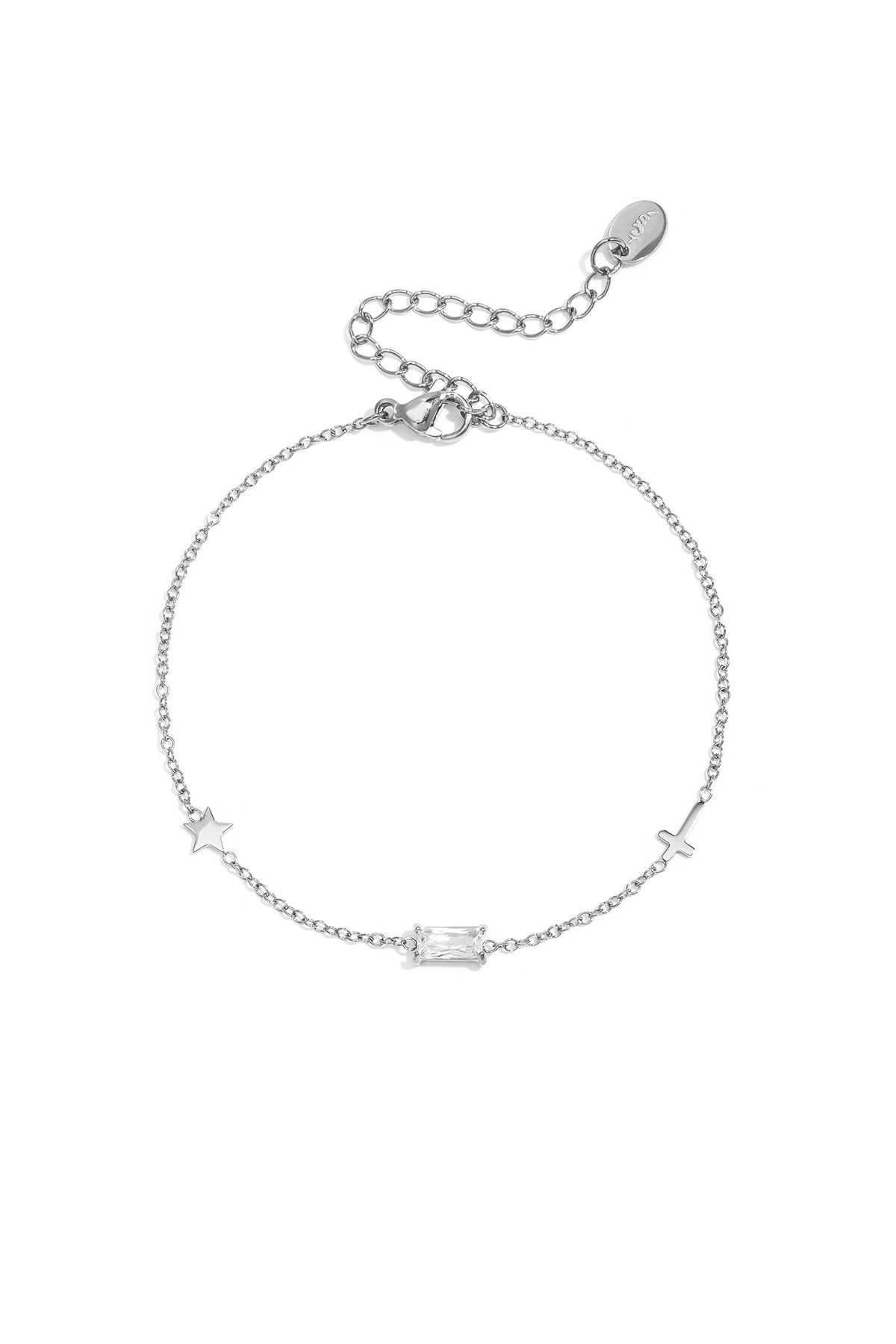 LIVAYA Armband Charmarmband aus Edelstahl mit Stern- und Kreuzanhängern, 17 cm + 5 cm – Bild 1