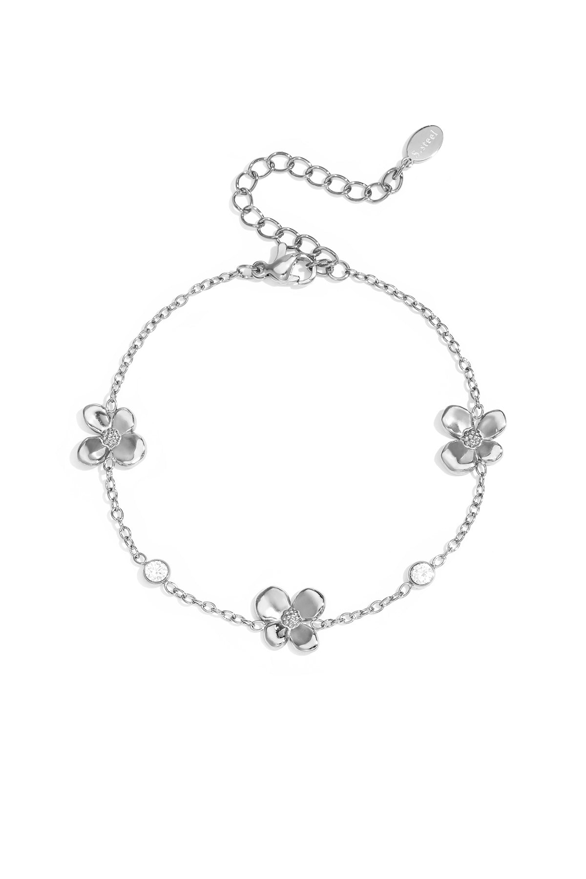 LIVAYA Armband Charmarmband aus Edelstahl mit Blütenanhängern 17 cm + 5 cm – Bild 1