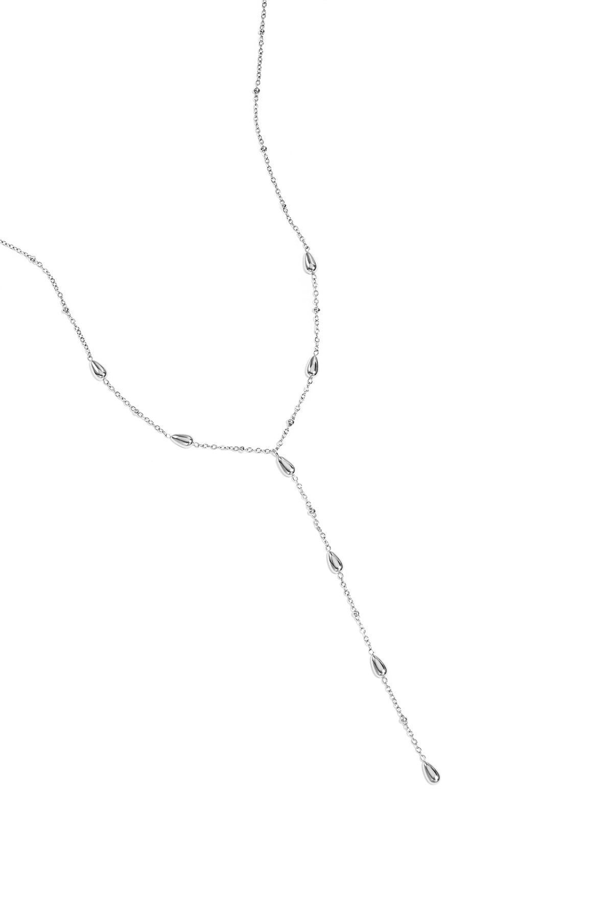 Y-Halskette aus Edelstahl mit Strass – silberfarben / Tropfenförmige Perlenkette – Bild 8