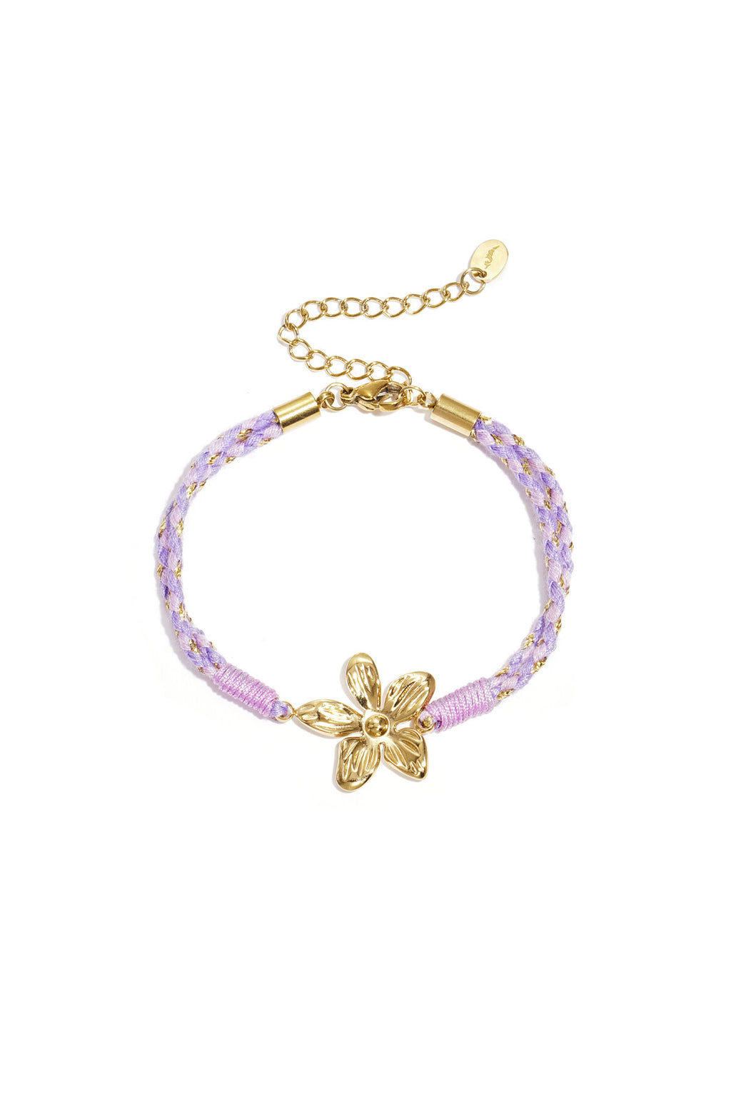 Seil-Charm-Armbänder, Blumenmuster, Lässig, Urlaub/Strand, Romantische Serie, Damenschmuck – Goldfarbe/Purple Flower – Bild 1