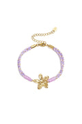 Seil-Charm-Armbänder, Blumenmuster, Lässig, Urlaub/Strand, Romantische Serie, Damenschmuck – Goldfarbe/Purple Flower – Bild 1